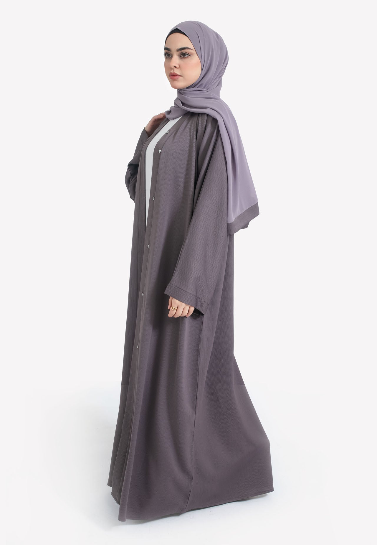 BEDROCK TAUPE TEXTURED ABAYA WITH ZIP POCKETS (PREMIUM)