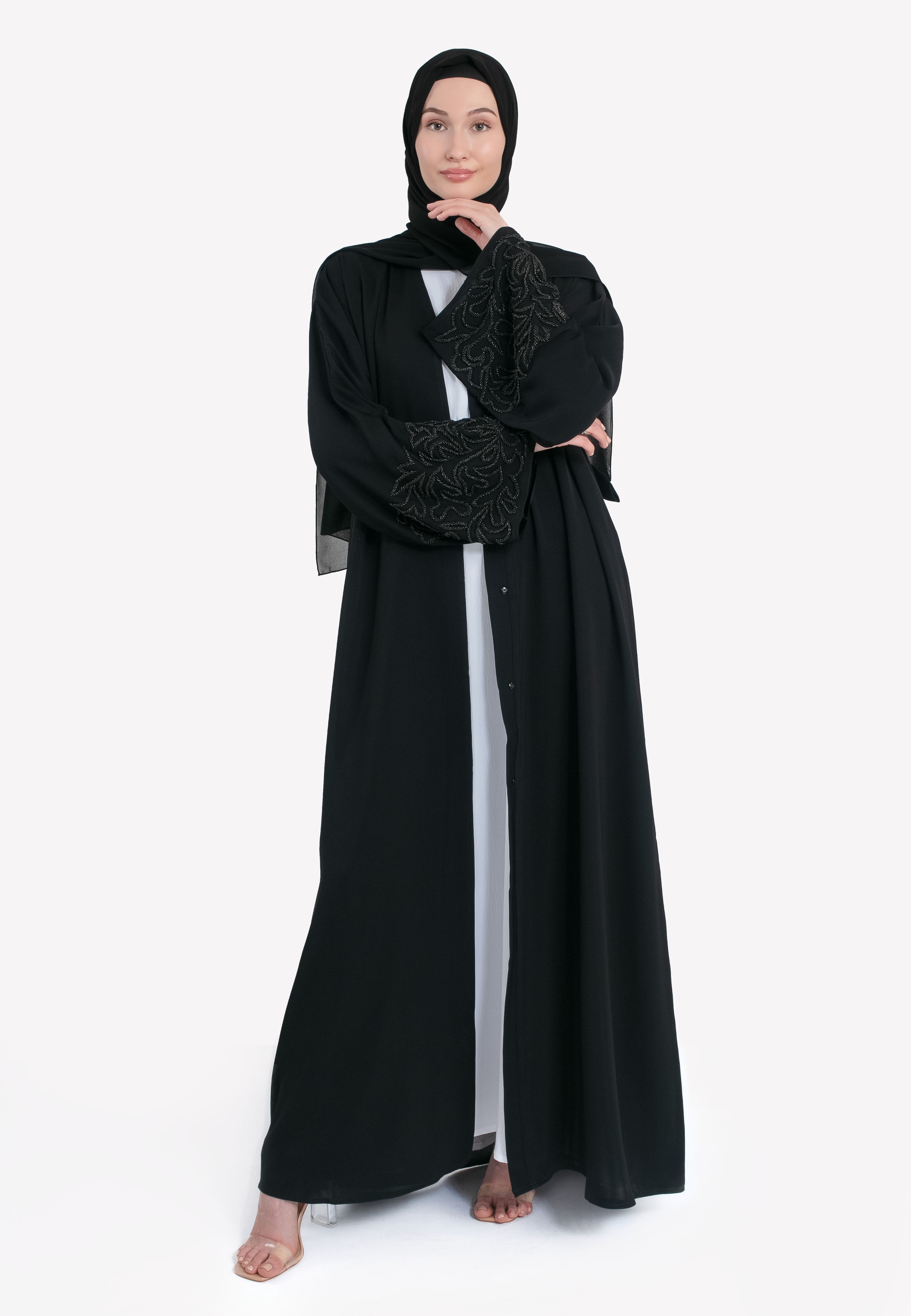 Luxury Majestic Black Embellished Open Abaya Hayah Al Muslimah luxury-majestic-black-embellished-open-abaya-hayah-al-muslimah
