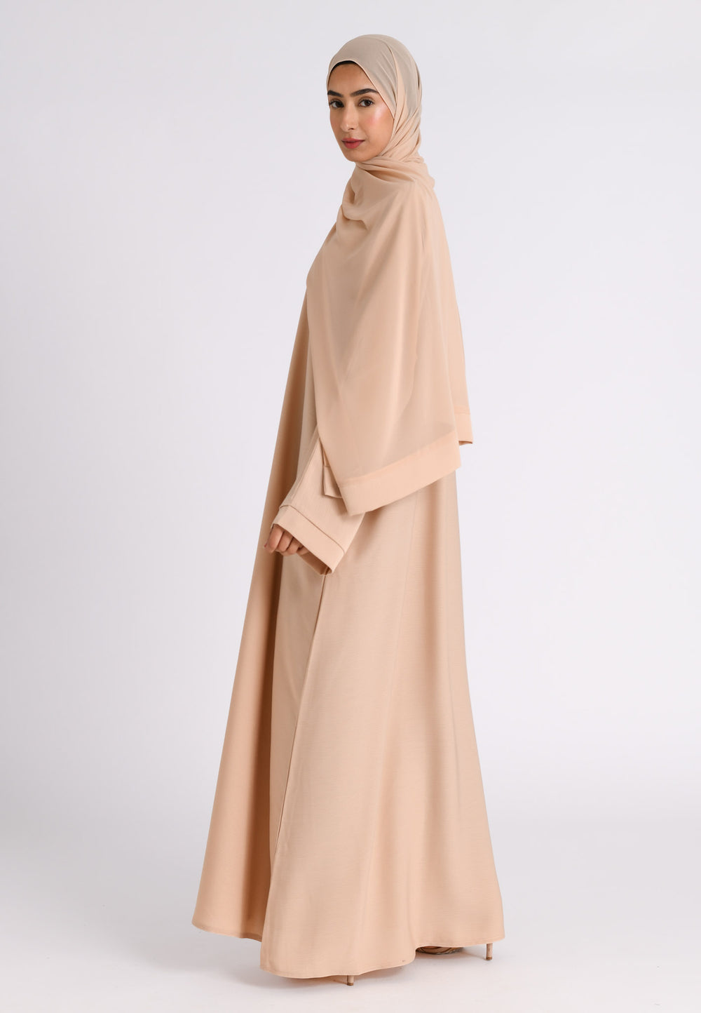 Almond Textured Abaya With Zip Pockets