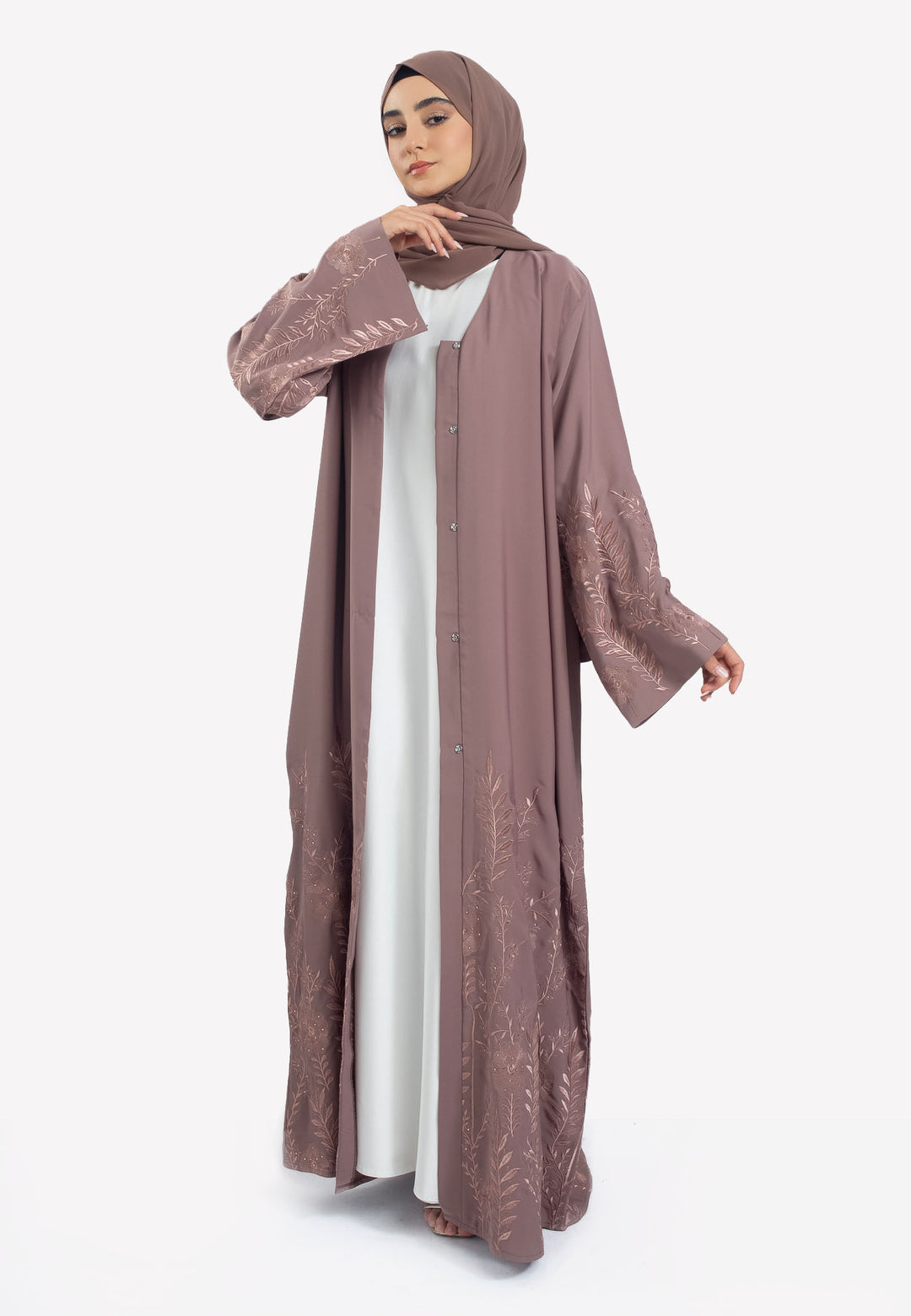 Front - Amira Embroidered Open Abaya