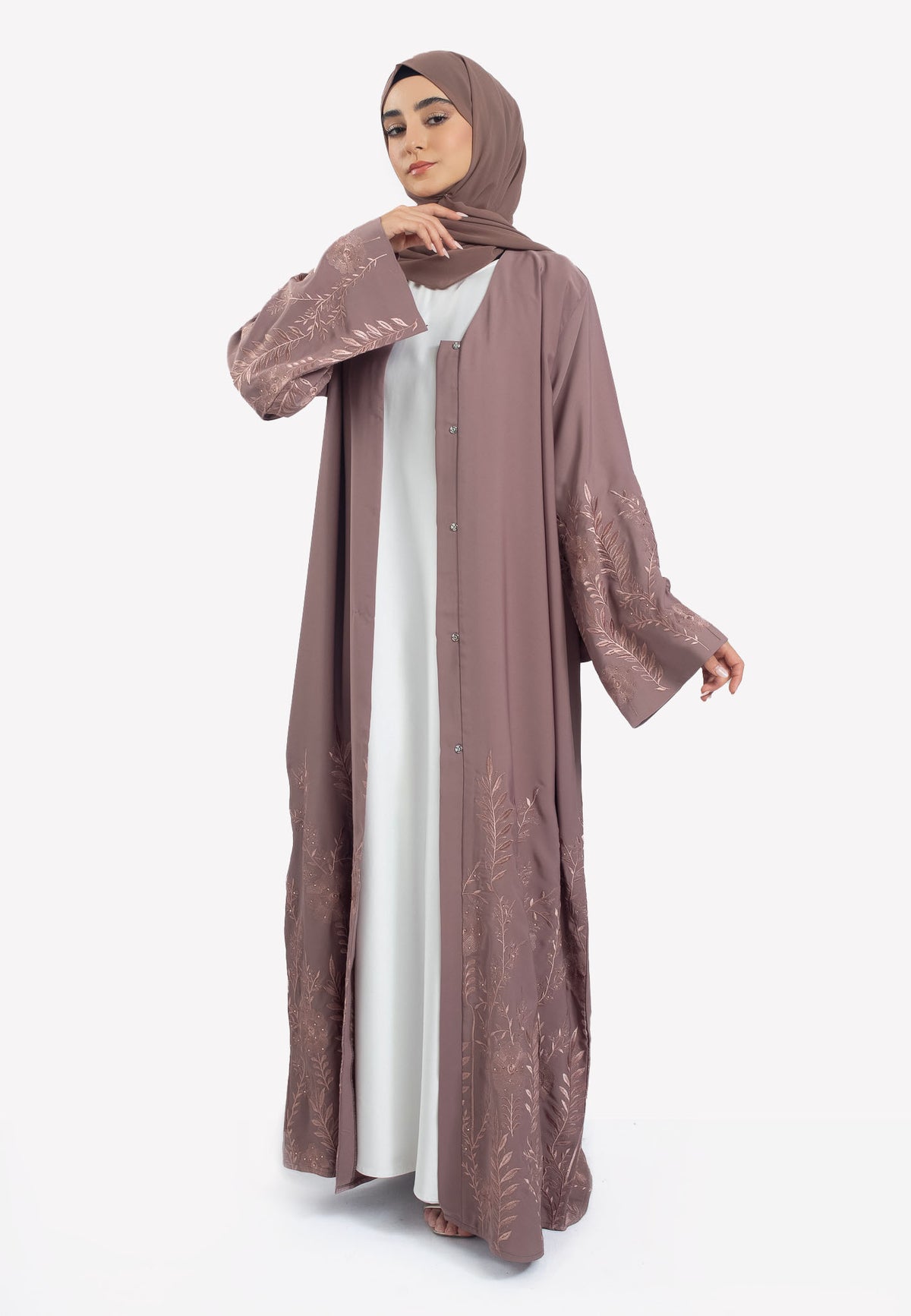 Front - Amira Embroidered Open Abaya