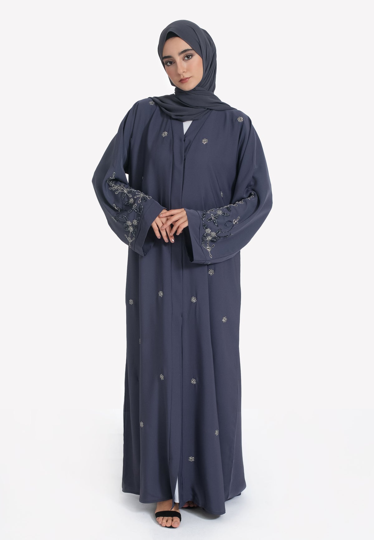 Ash Grey Abaya - Front Closed
