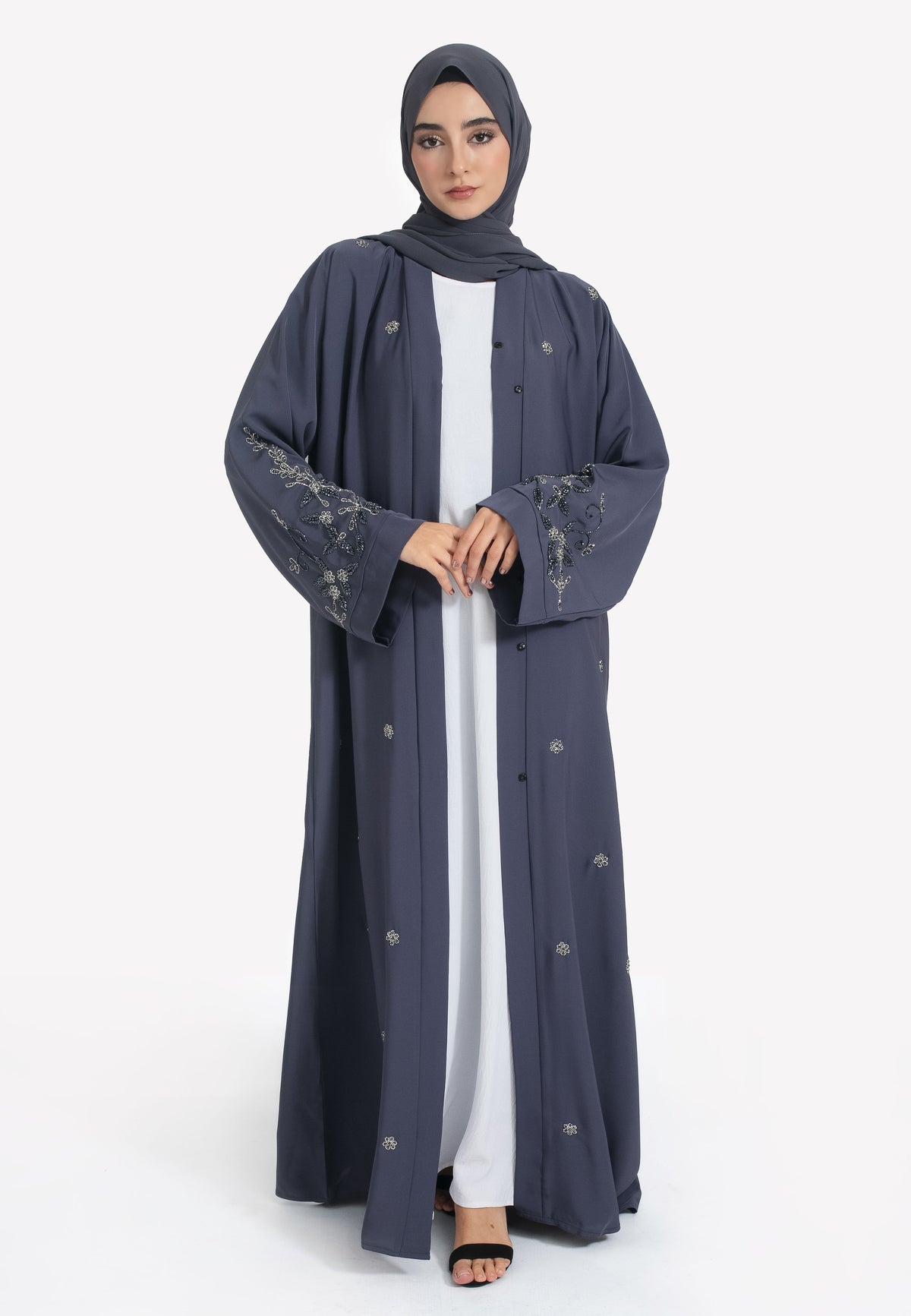 Luxury Ash Grey Open Abaya