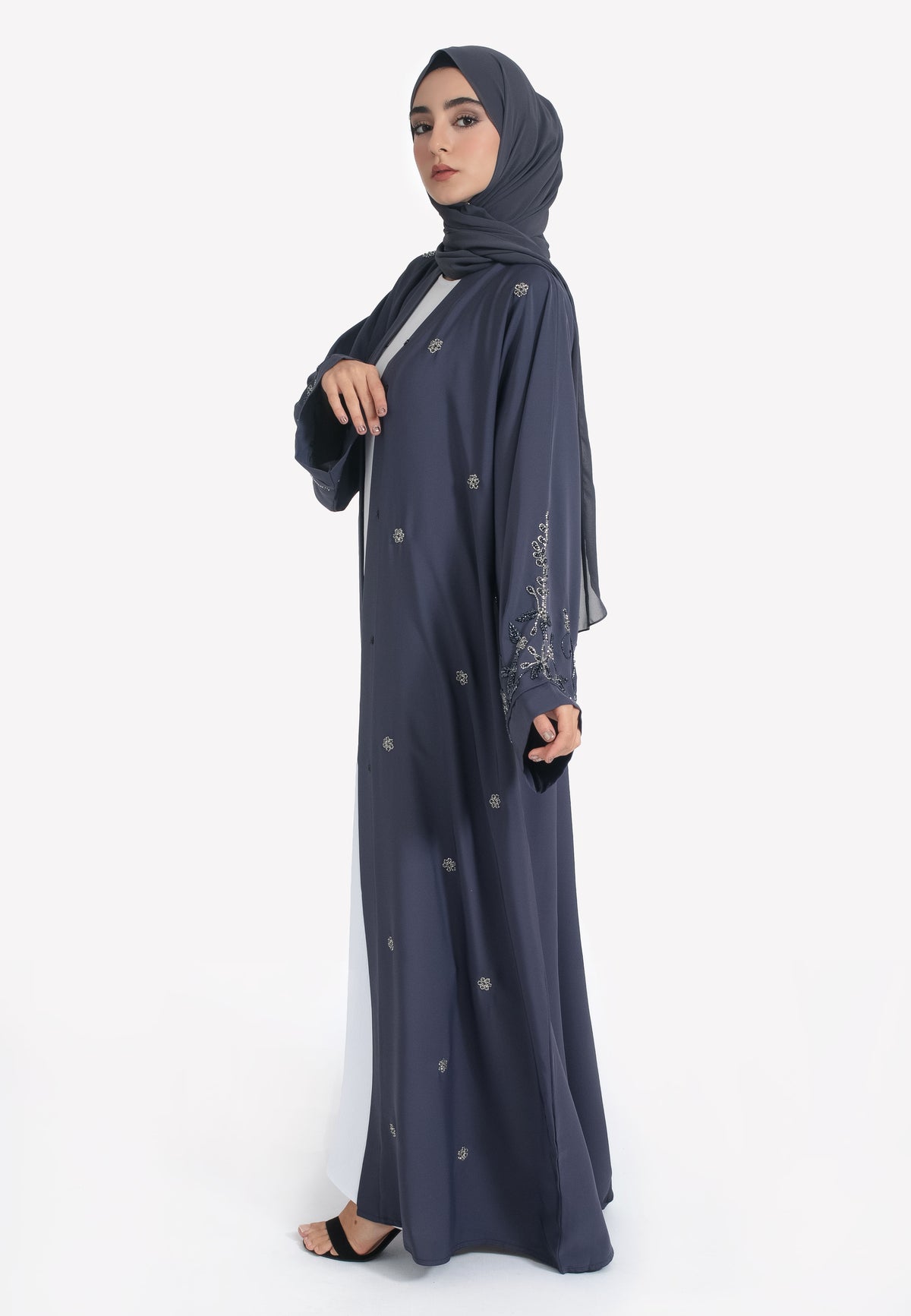 Ash Embellished Abaya - Left Side