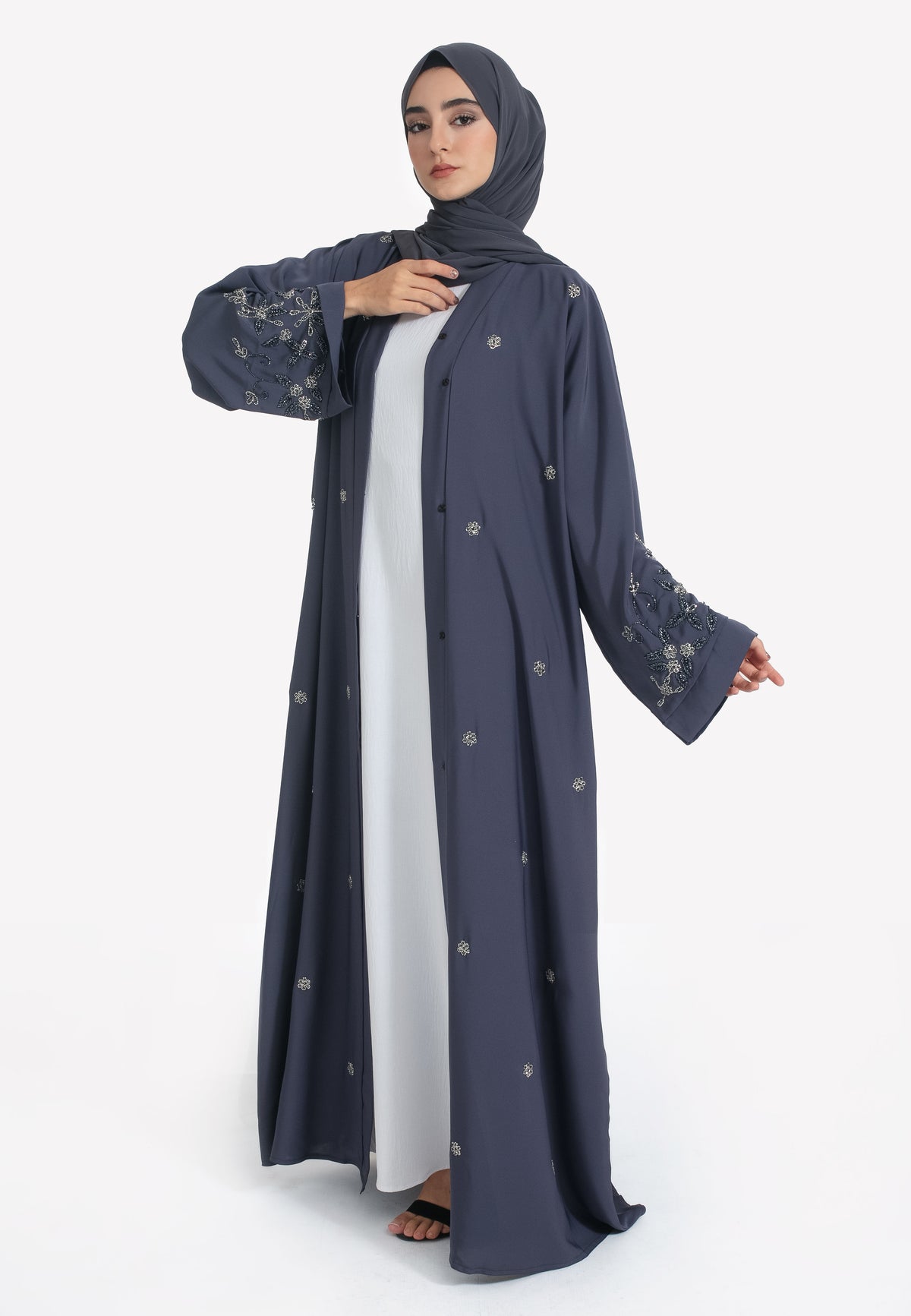 Luxury Ash Grey Open Abaya