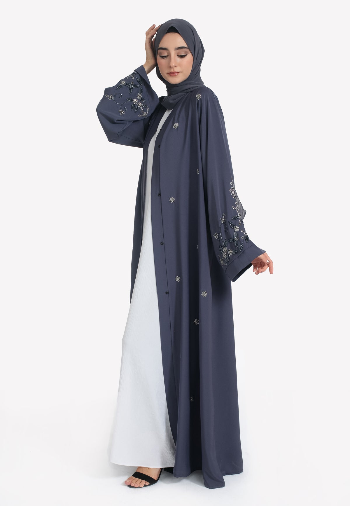 Ash Embellished Abaya - Left Side