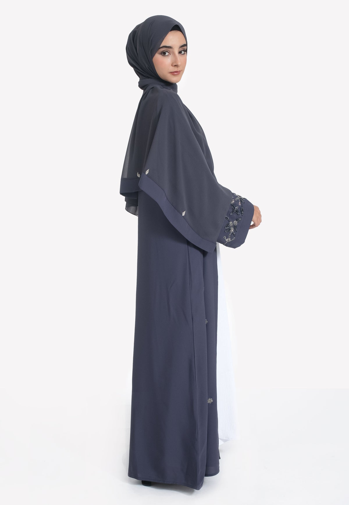 Ash Embellished Abaya - Right Side