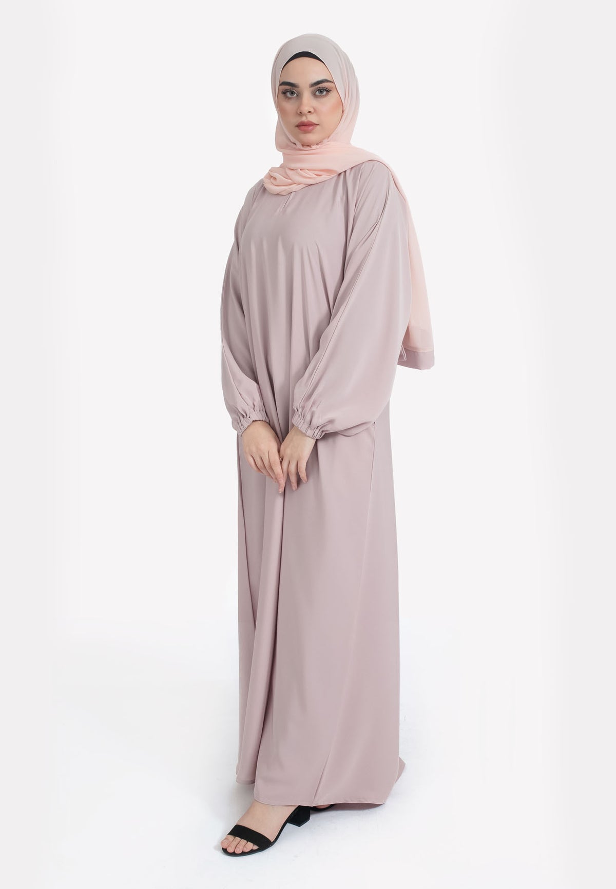 Baby Pink Abaya With Pockets - Front