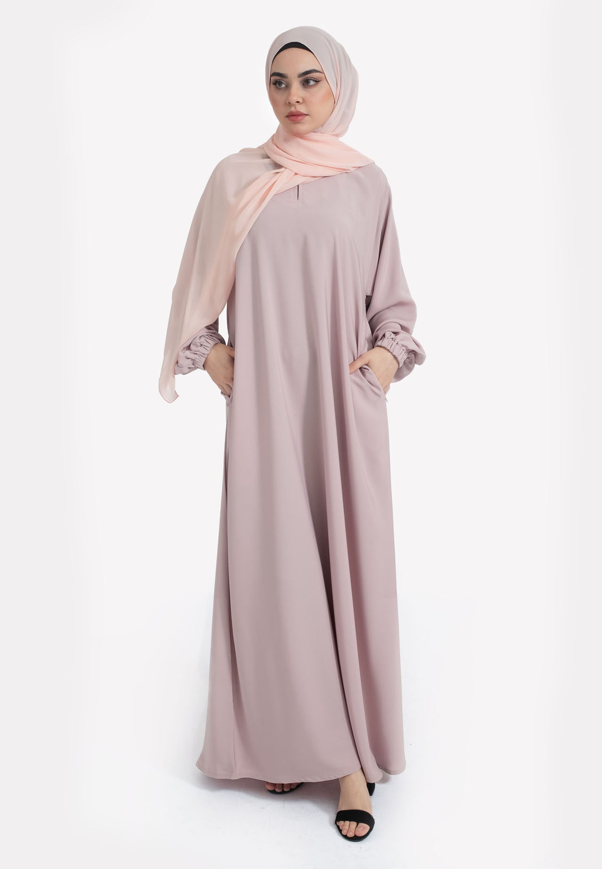 Baby Pink Abaya With Pockets - Front