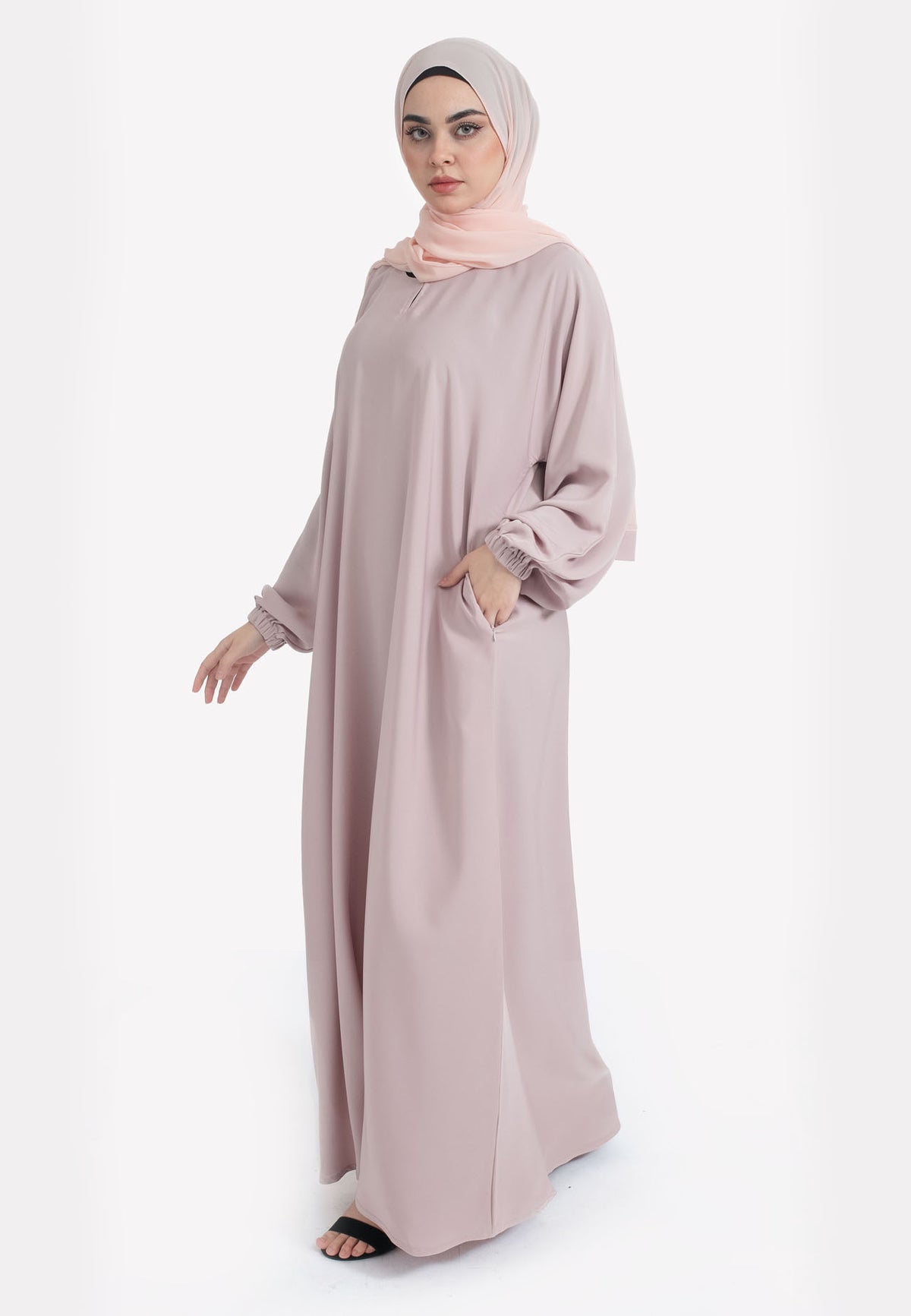 Baby Pink Abaya With Pockets - Side
