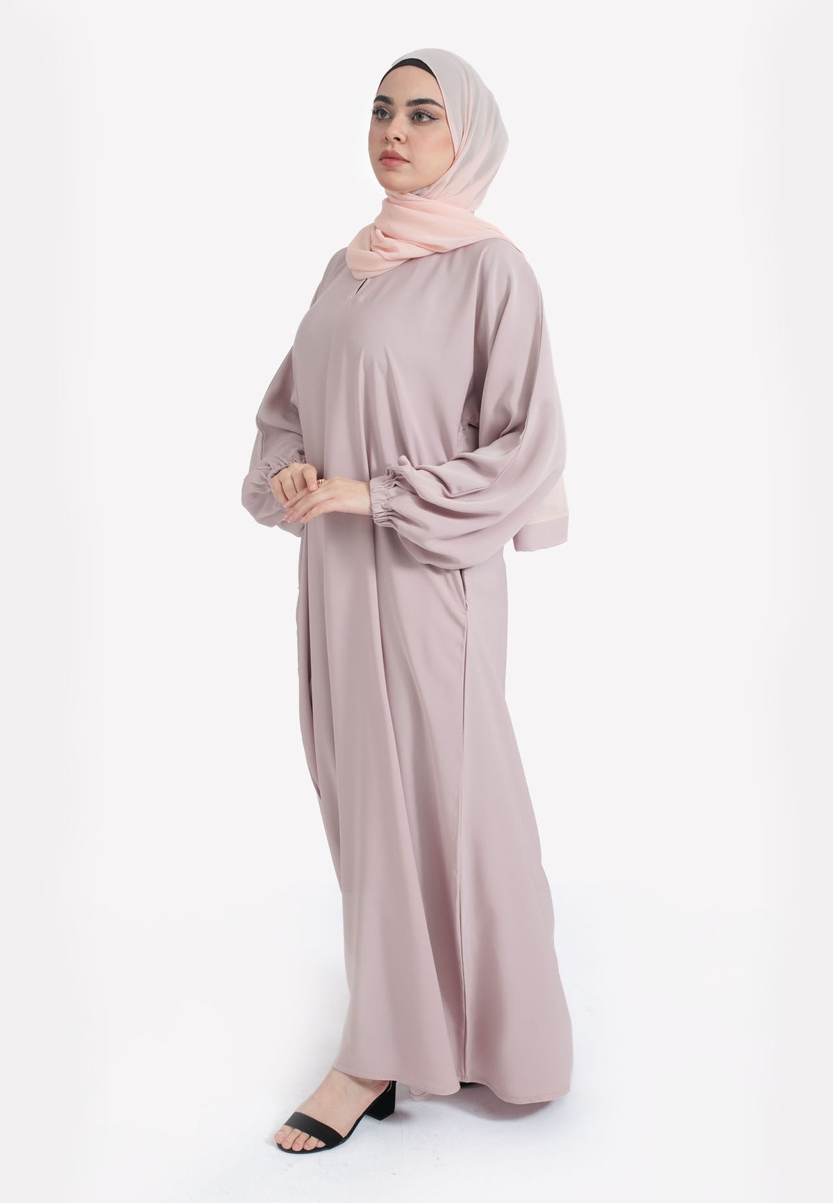 Baby Pink Abaya With Pockets - Side