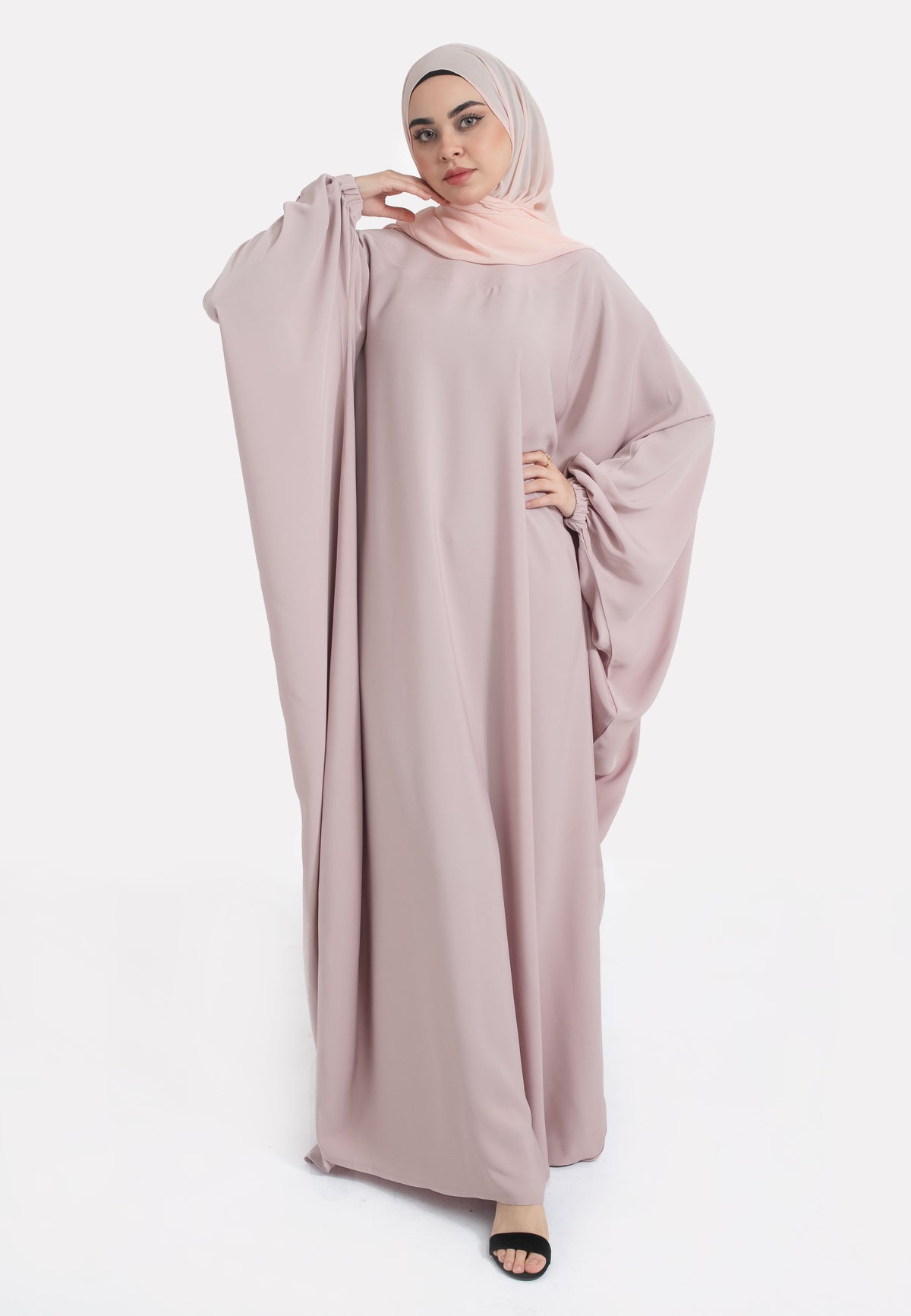 Pink Batwing Farasha with Cuffs - Front