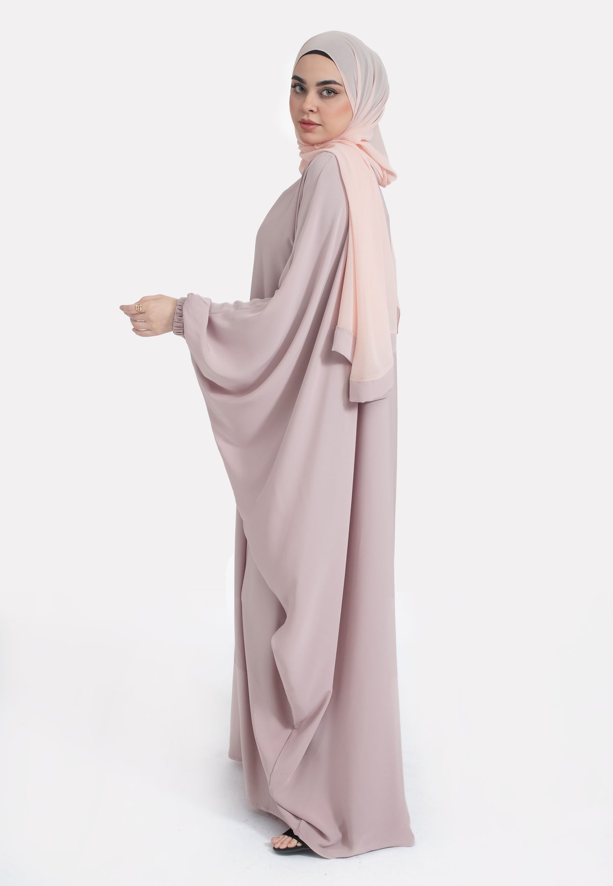 Pink Batwing Farasha with Cuffs - Side
