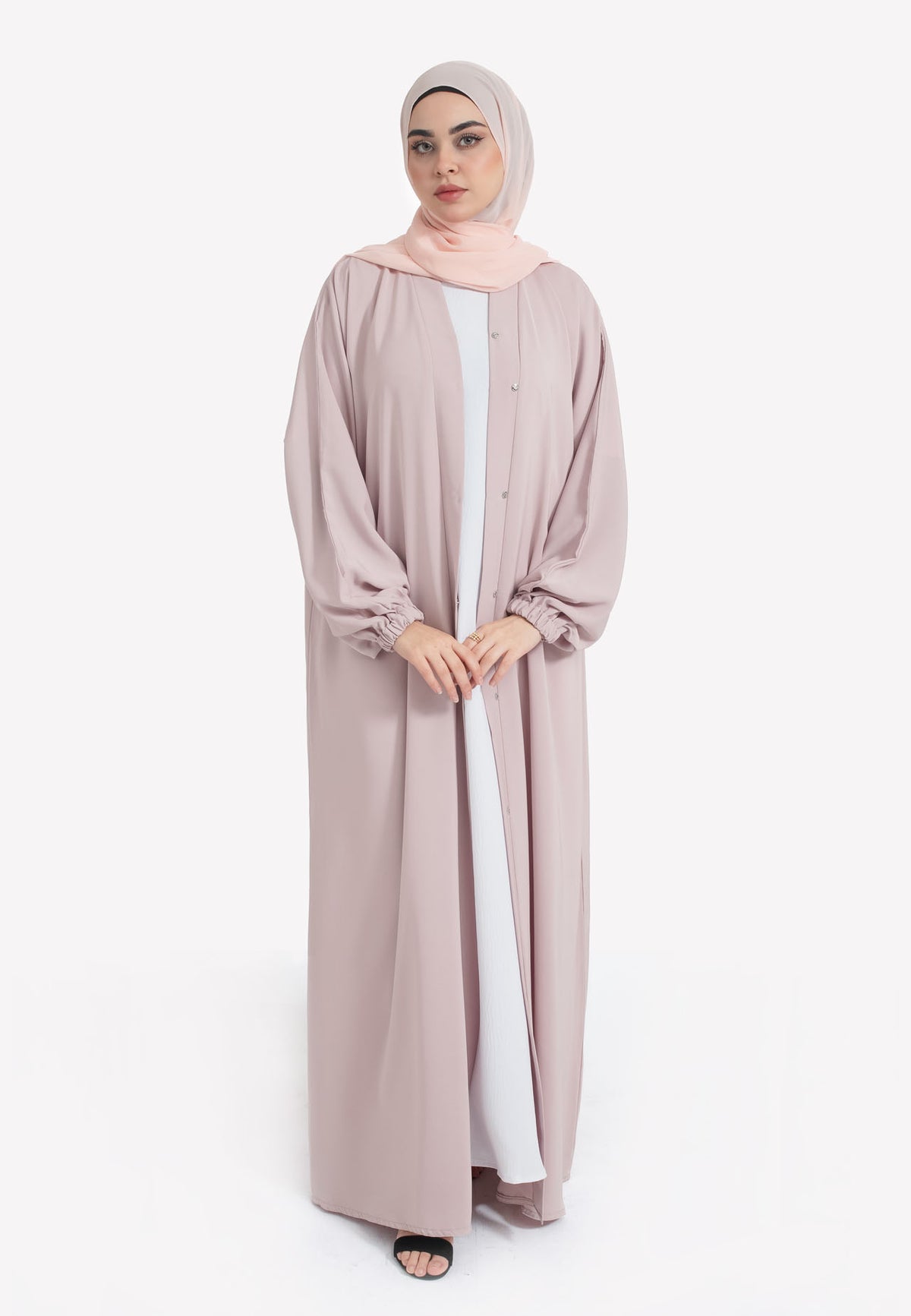 Baby Pink Open Abaya with Cuffs