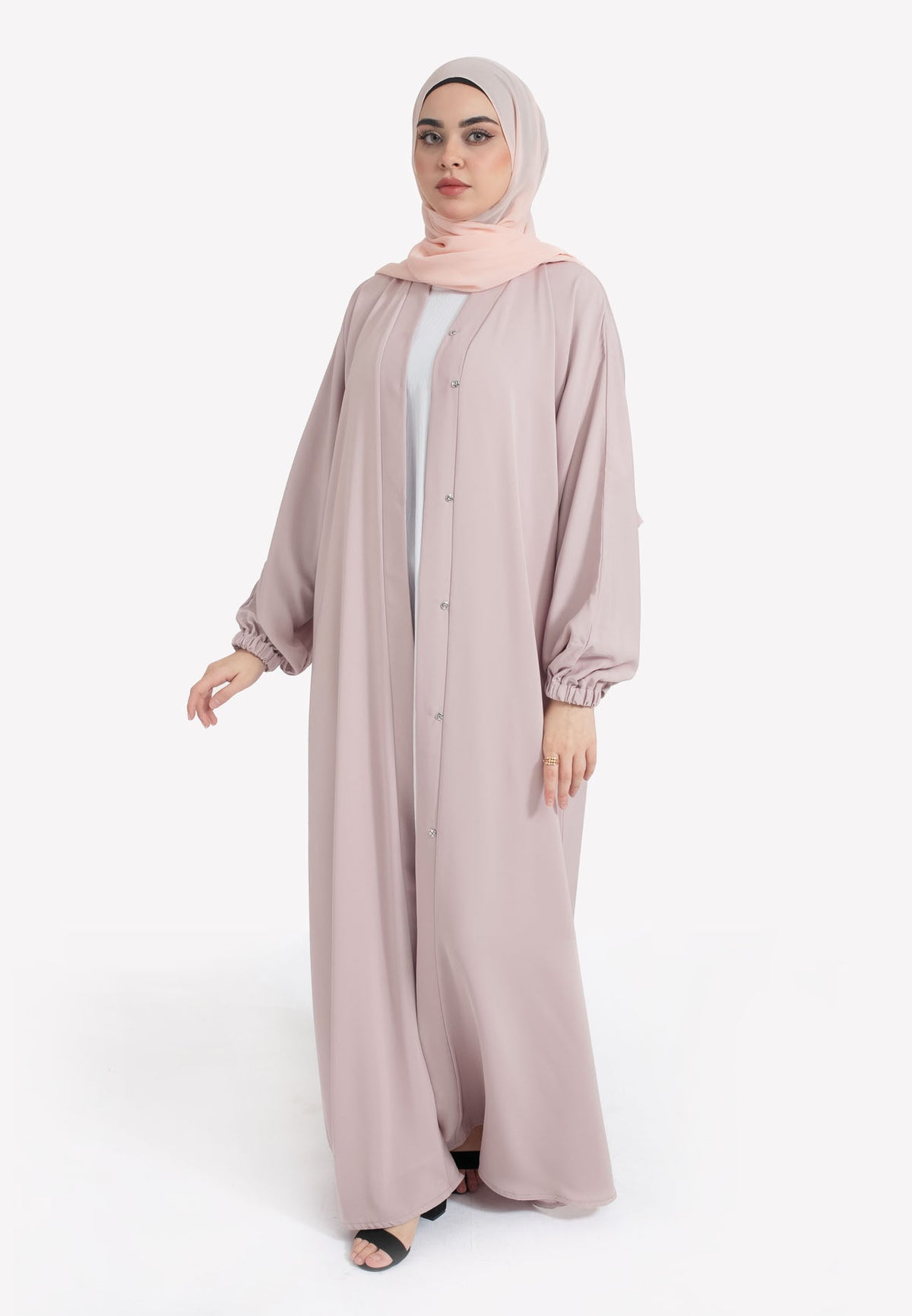 Baby Pink Open Abaya with Cuffs