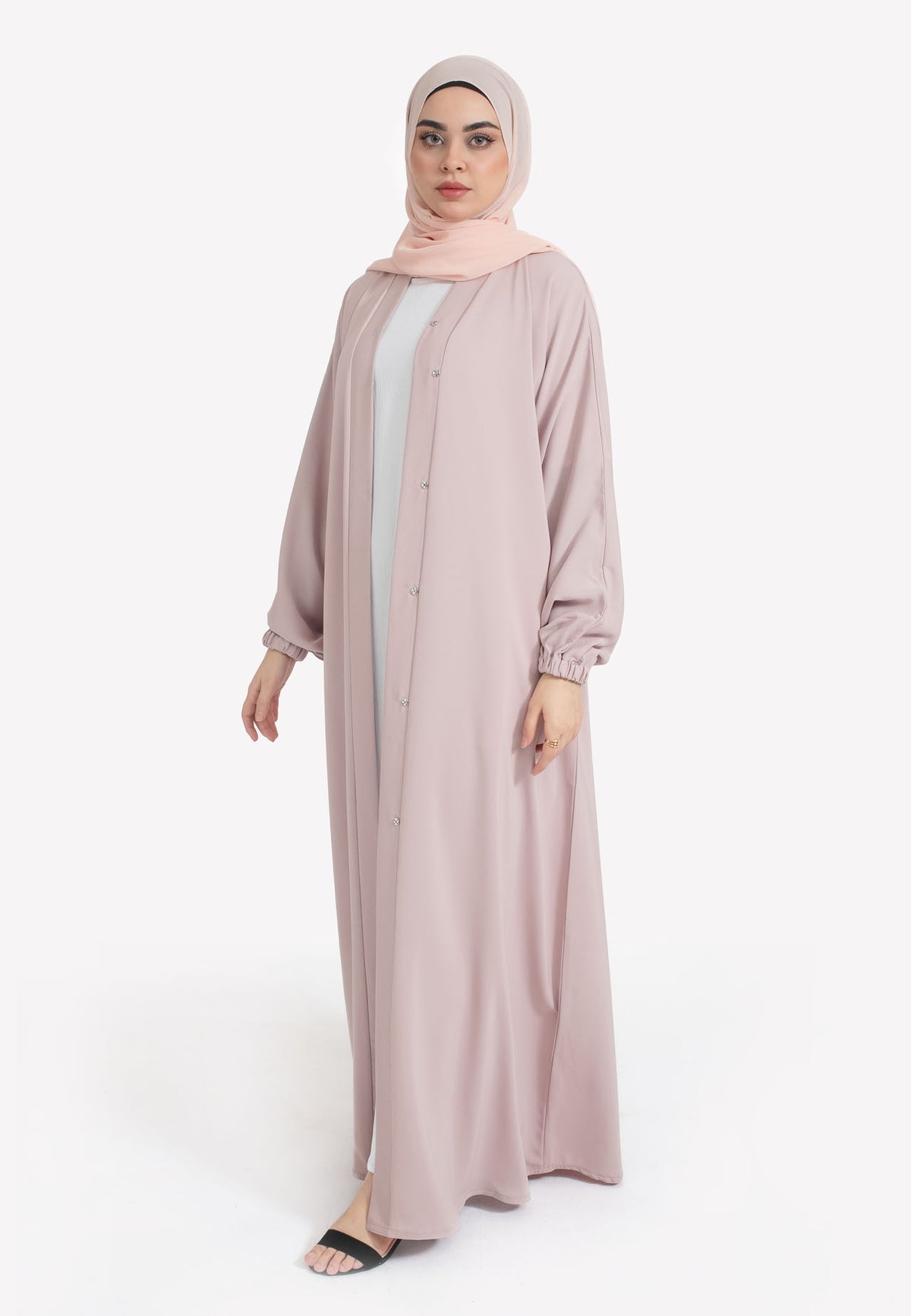 Baby Pink Open Abaya with Cuffs
