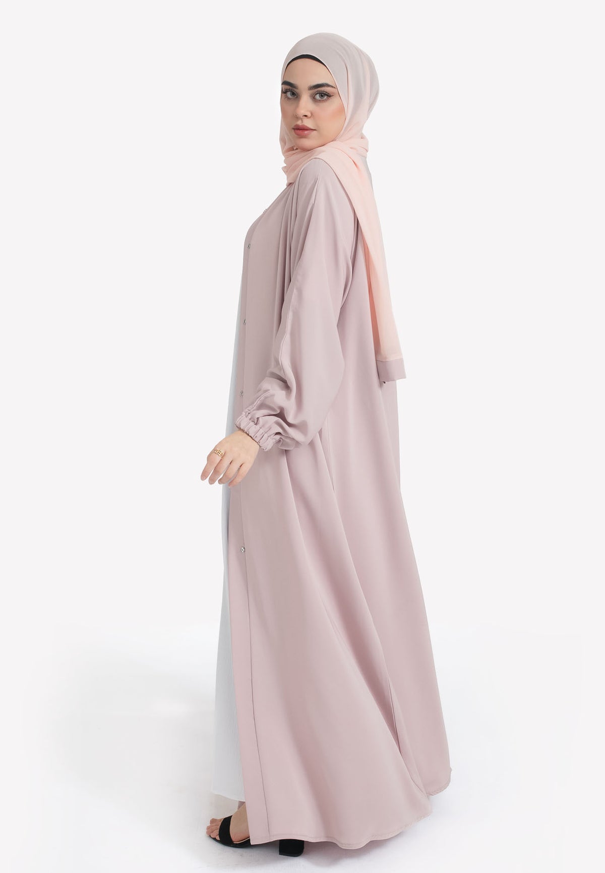 Baby Pink Open Abaya with Cuffs