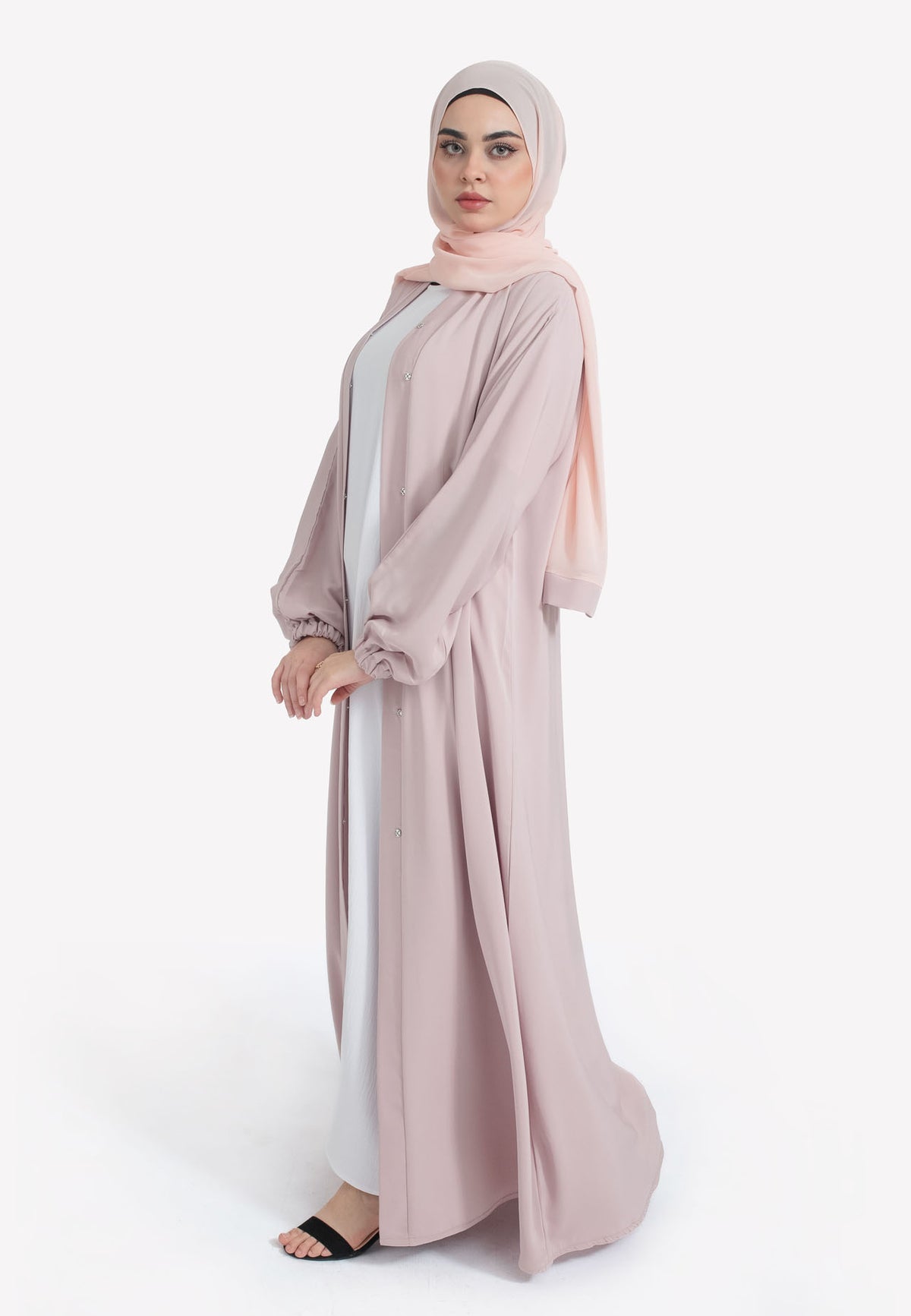 Baby Pink Open Abaya with Cuffs
