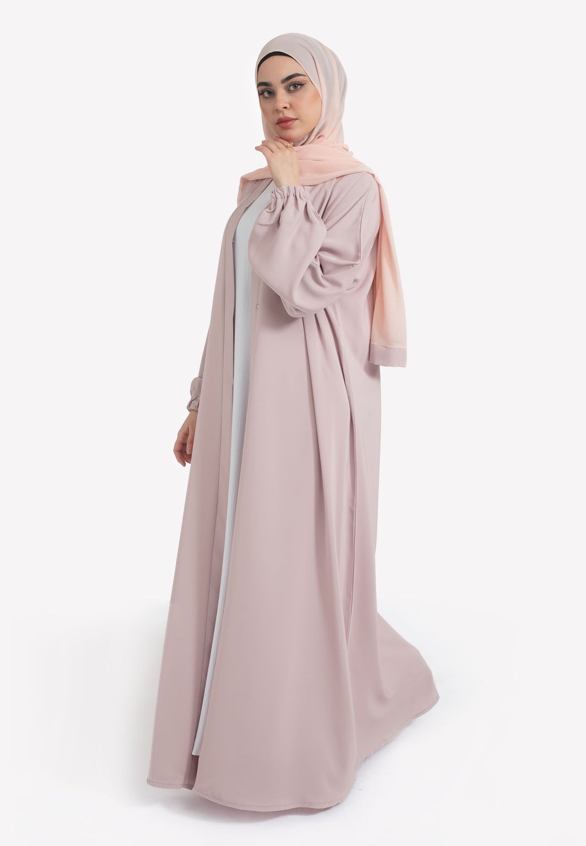Baby Pink Open Abaya with Cuffs