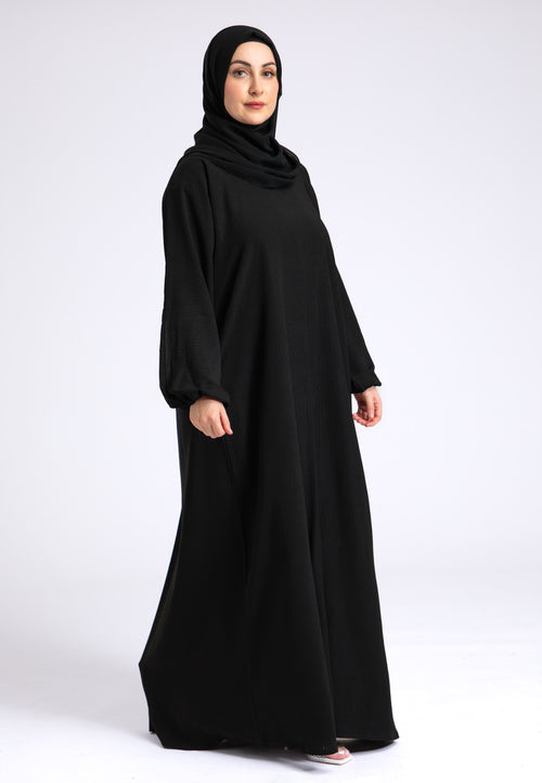Basic Everyday Abaya With Elasticated Sleeves - Black