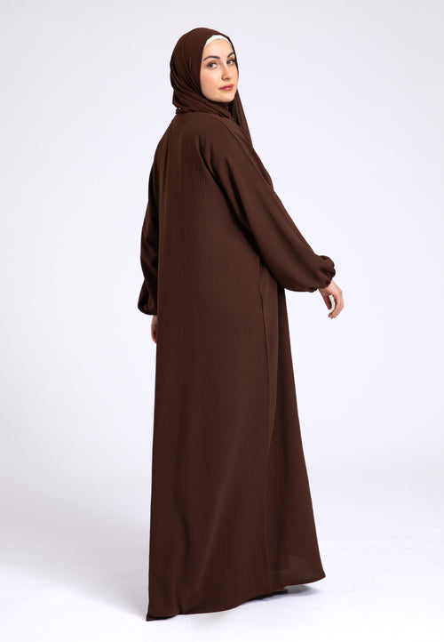 Basic Everyday Abaya With Elasticated Sleeves - Brown