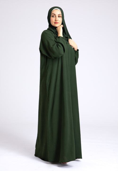 Basic Everyday Abaya With Elasticated Sleeves - Green