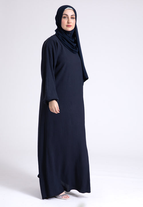 Basic Everyday Abaya With Elasticated Sleeves - Navy