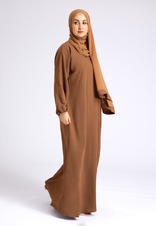 Basic Everyday Abaya With Elasticated Sleeves - Tan