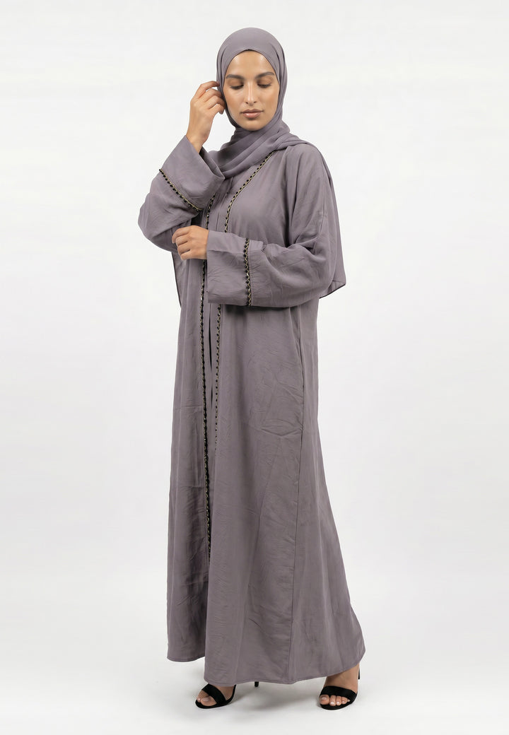 Bedrock Four-Piece Open Abaya Set With Dainty Detailing