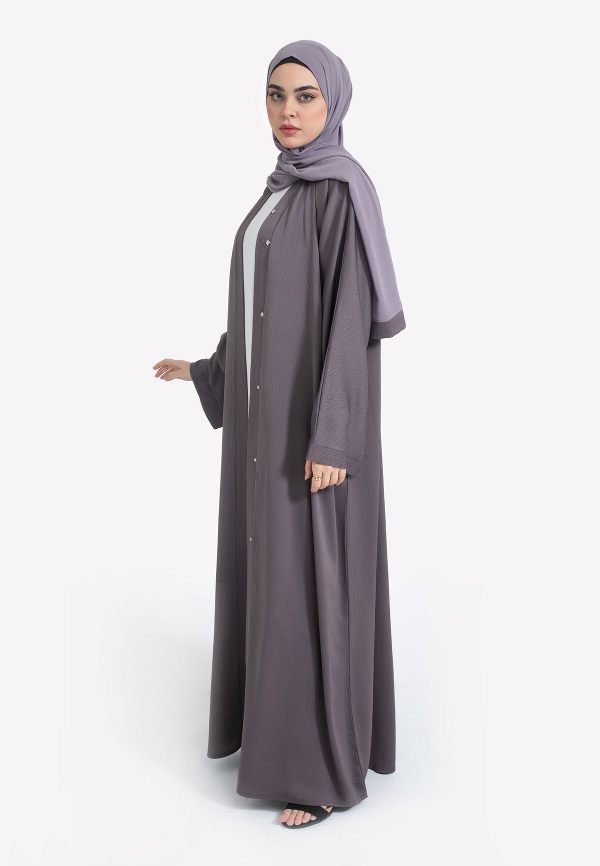 Bedrock Textured Open Abaya - Side