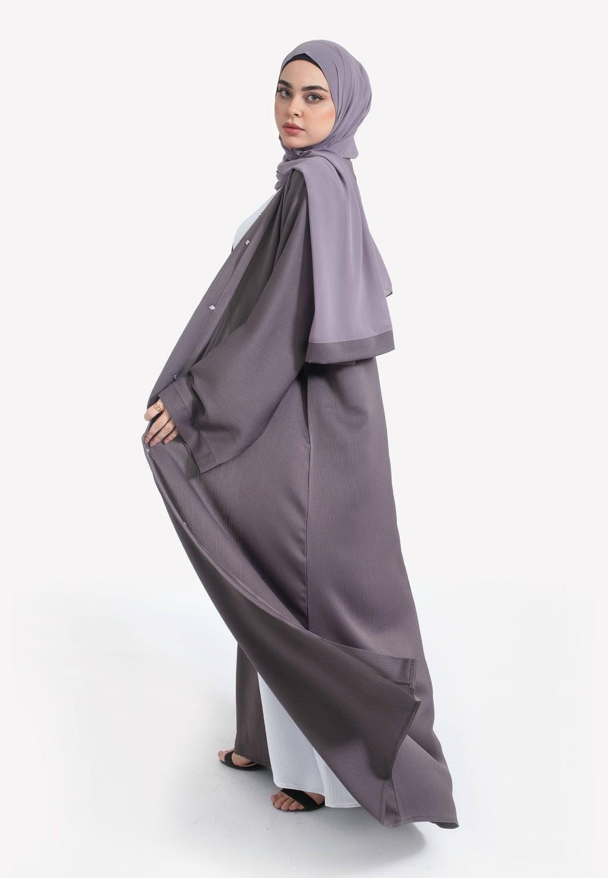 Bedrock Textured Open Abaya - Side