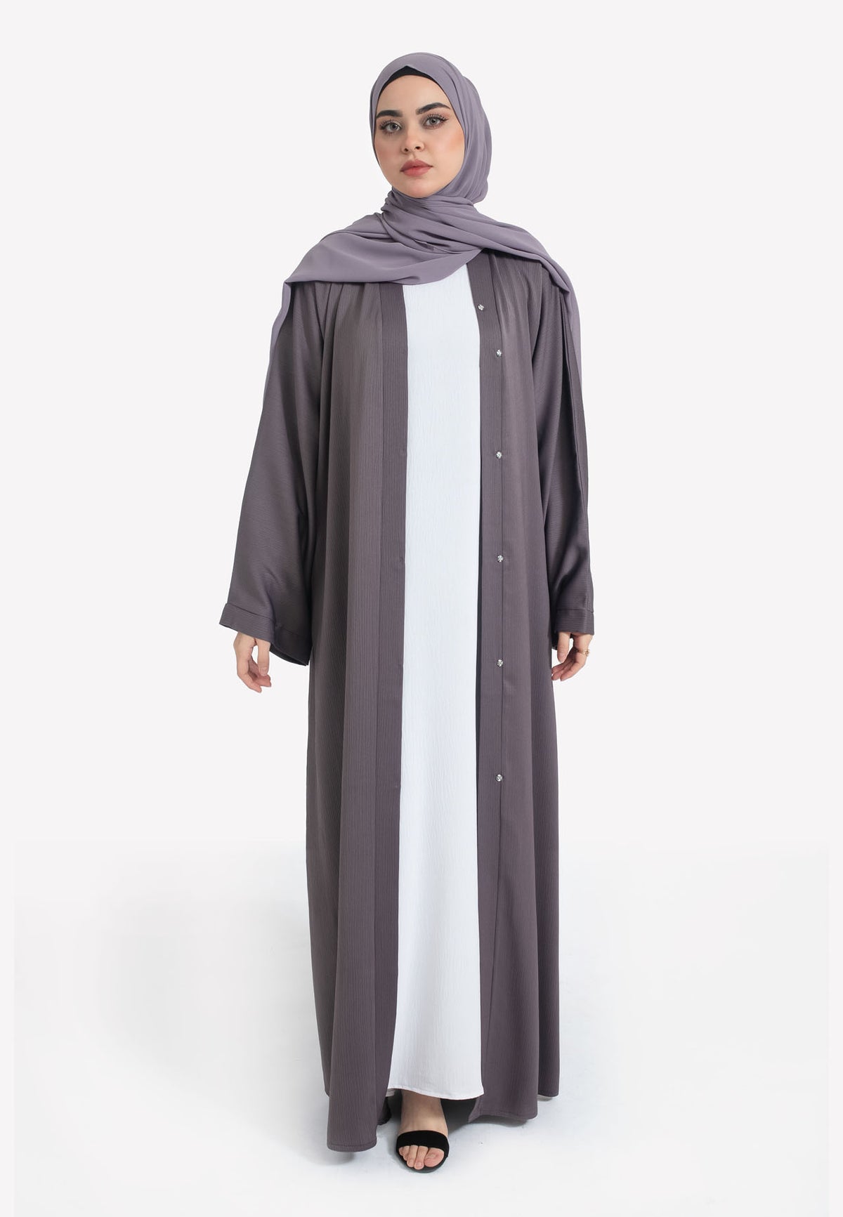 Bedrock Textured Open Abaya - Front