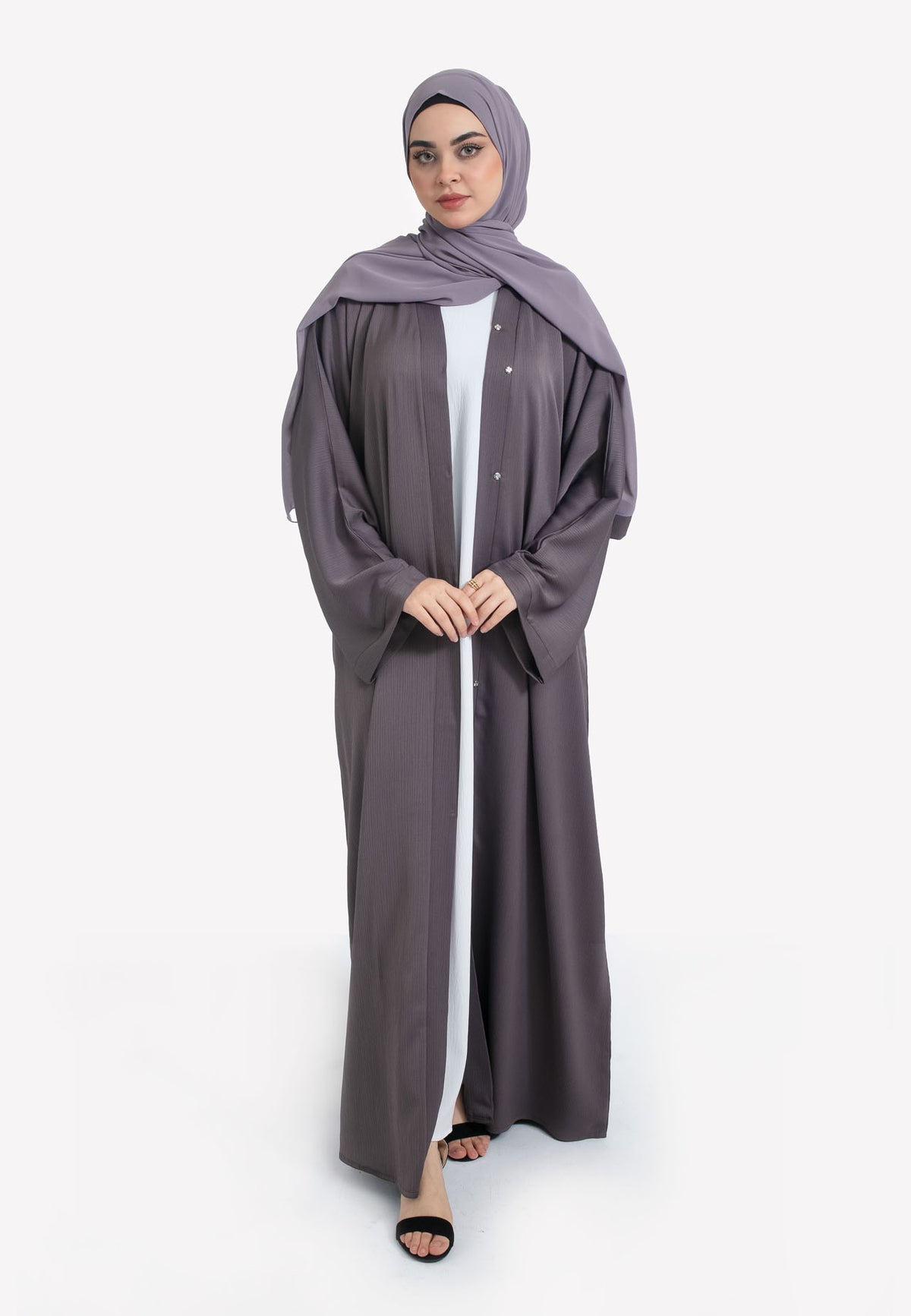 Bedrock Textured Open Abaya - Front
