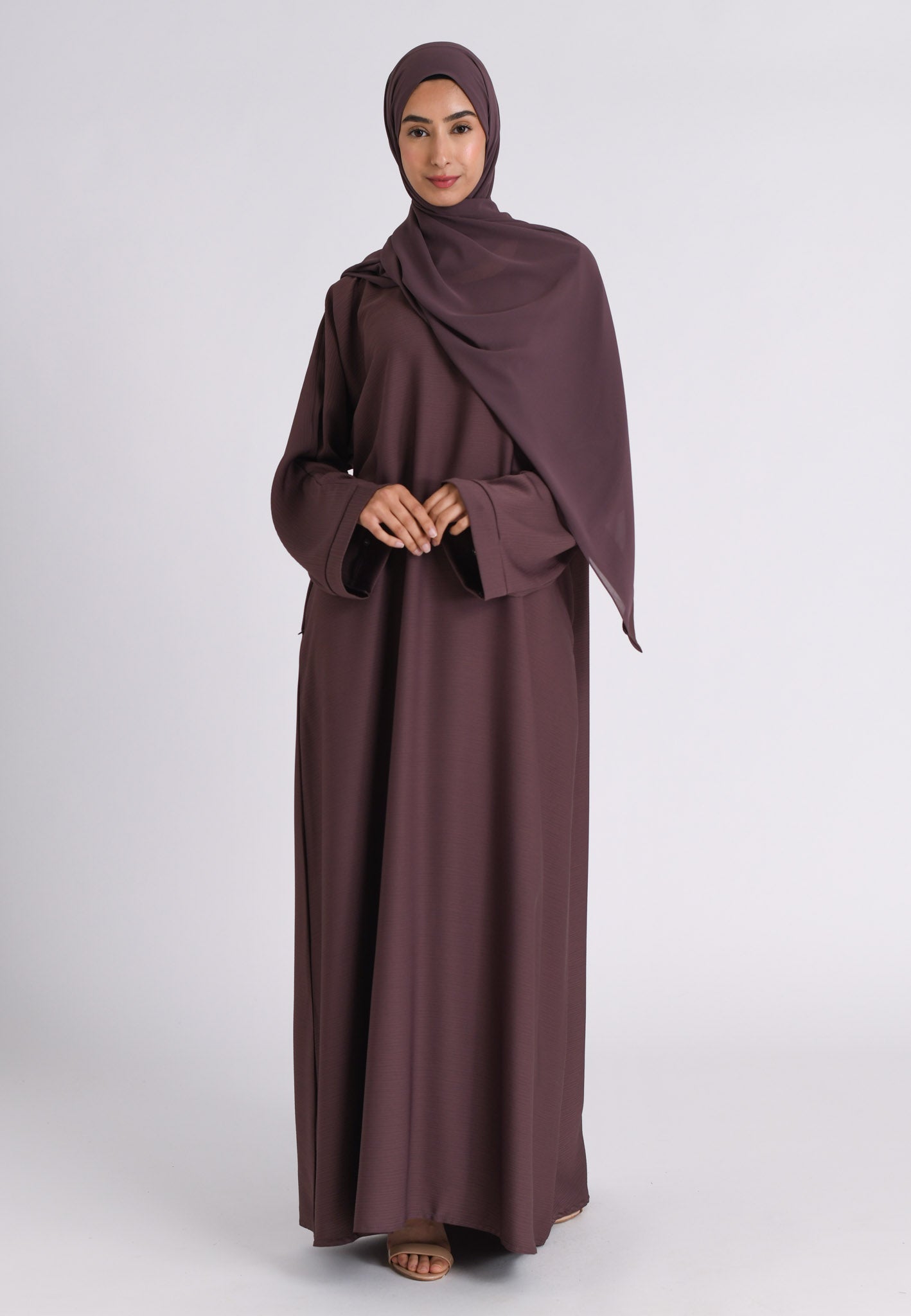 Plain Closed Abaya with Pockets - Dusky Taupe main image 0
