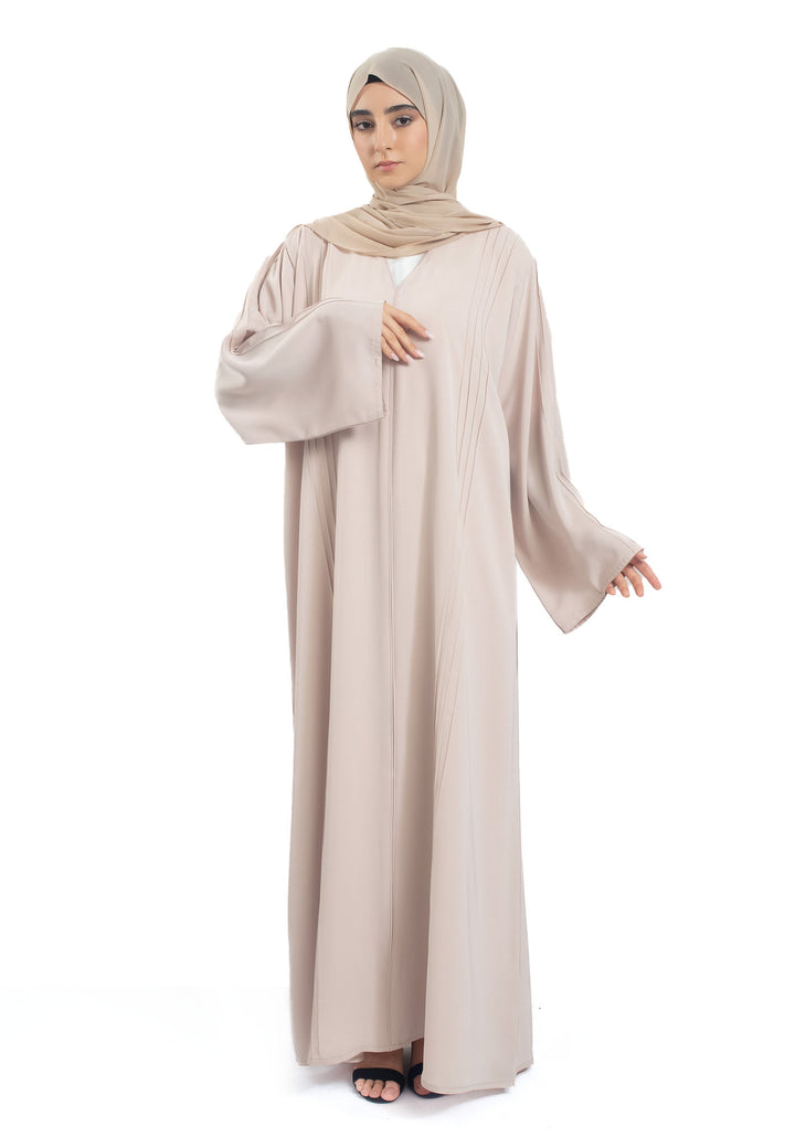 Front of Beige Abaya With Pleats