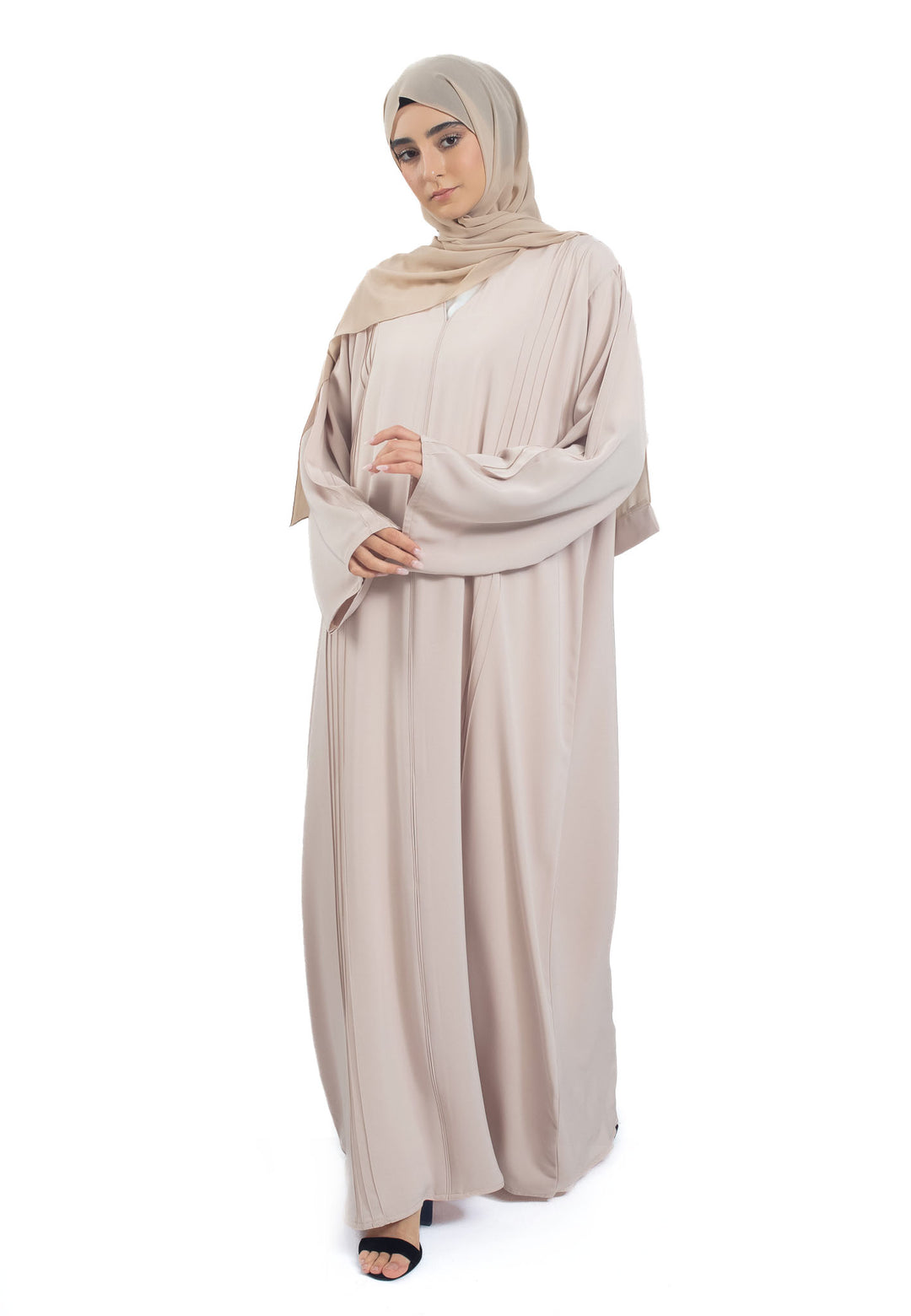 Beige Abaya With Pleats