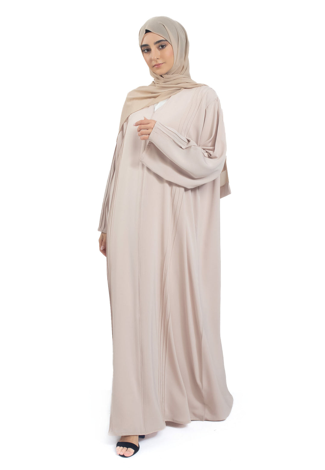 Beige Abaya With Pleats