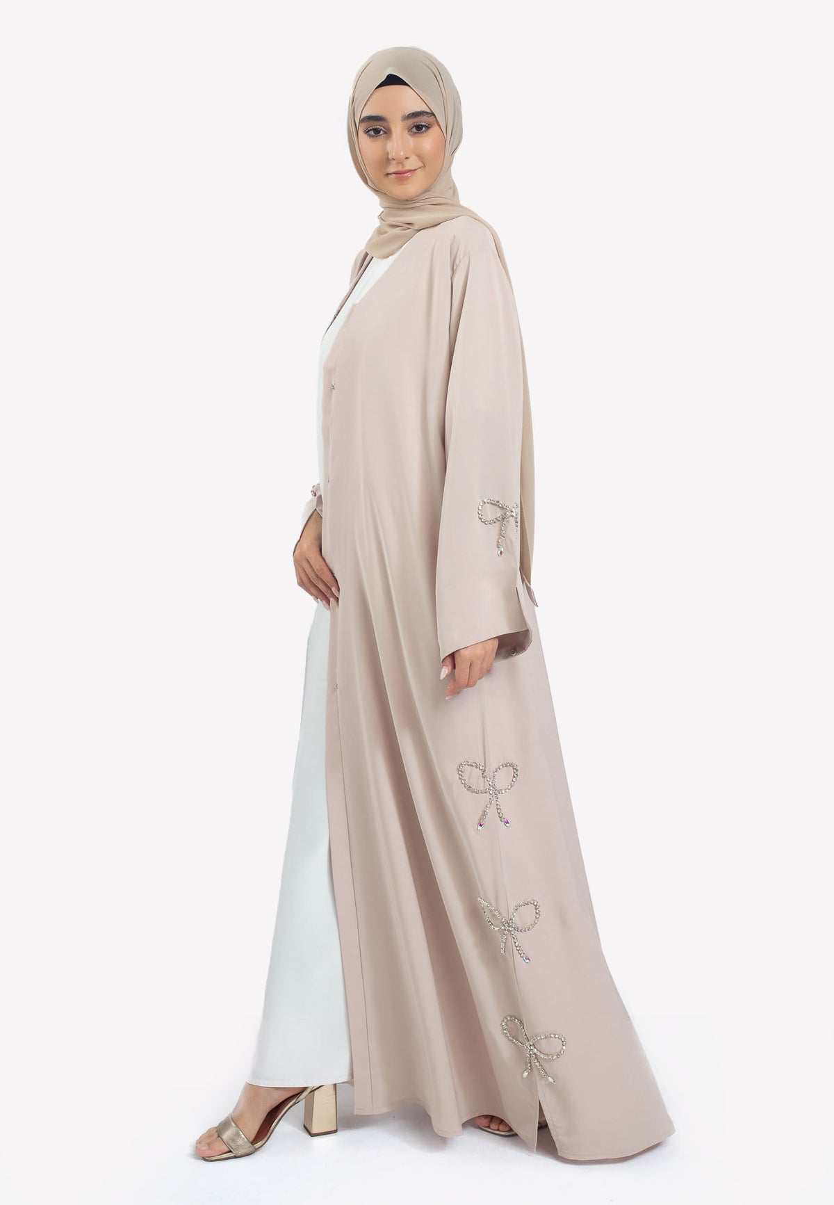 Bow Embellished Open Abaya
