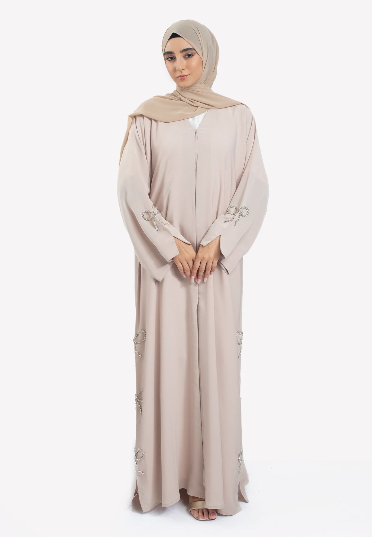 Front - Bow Embellished Open Abaya