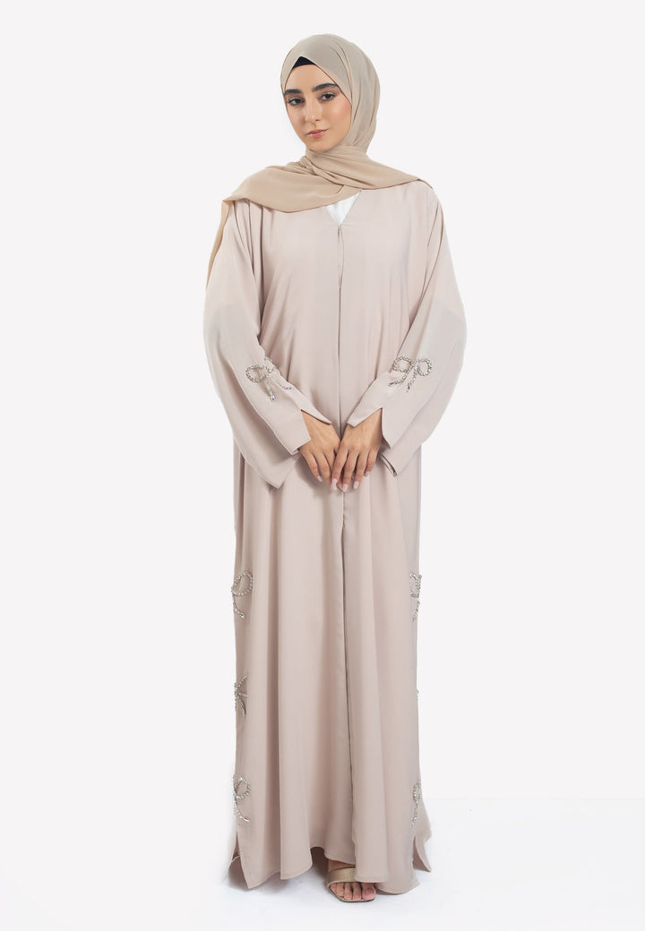 Front - Bow Embellished Open Abaya