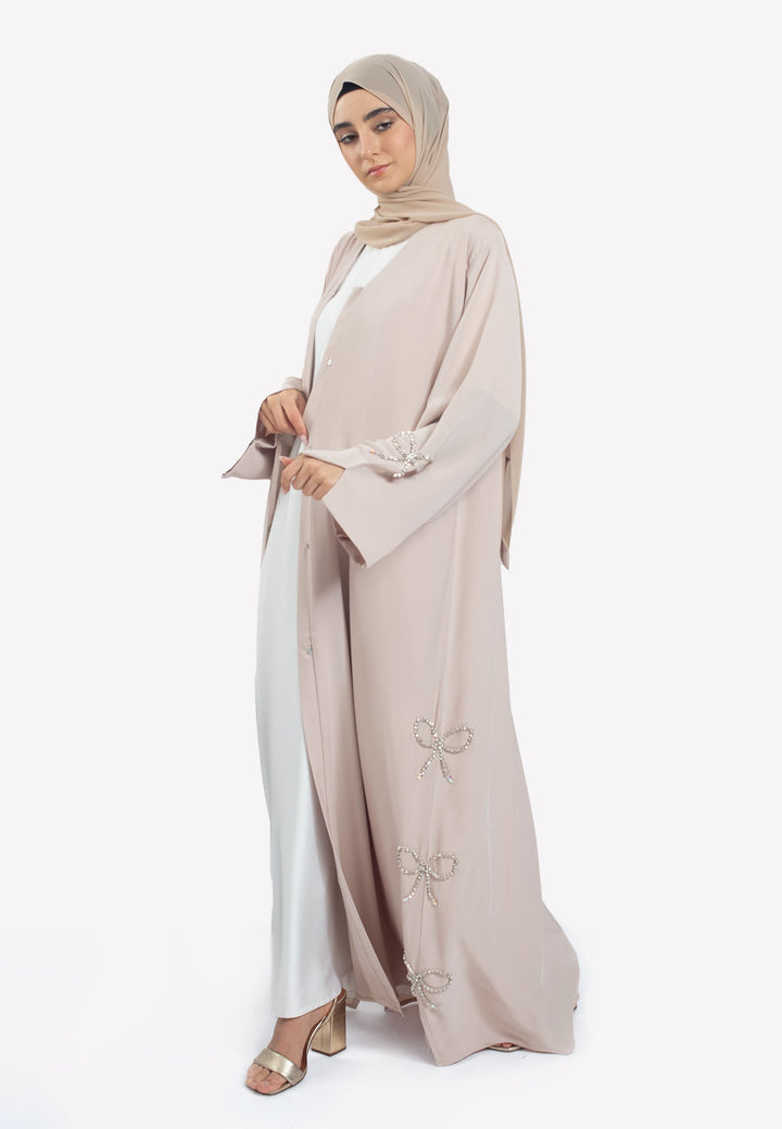 Bow Embellished Open Abaya