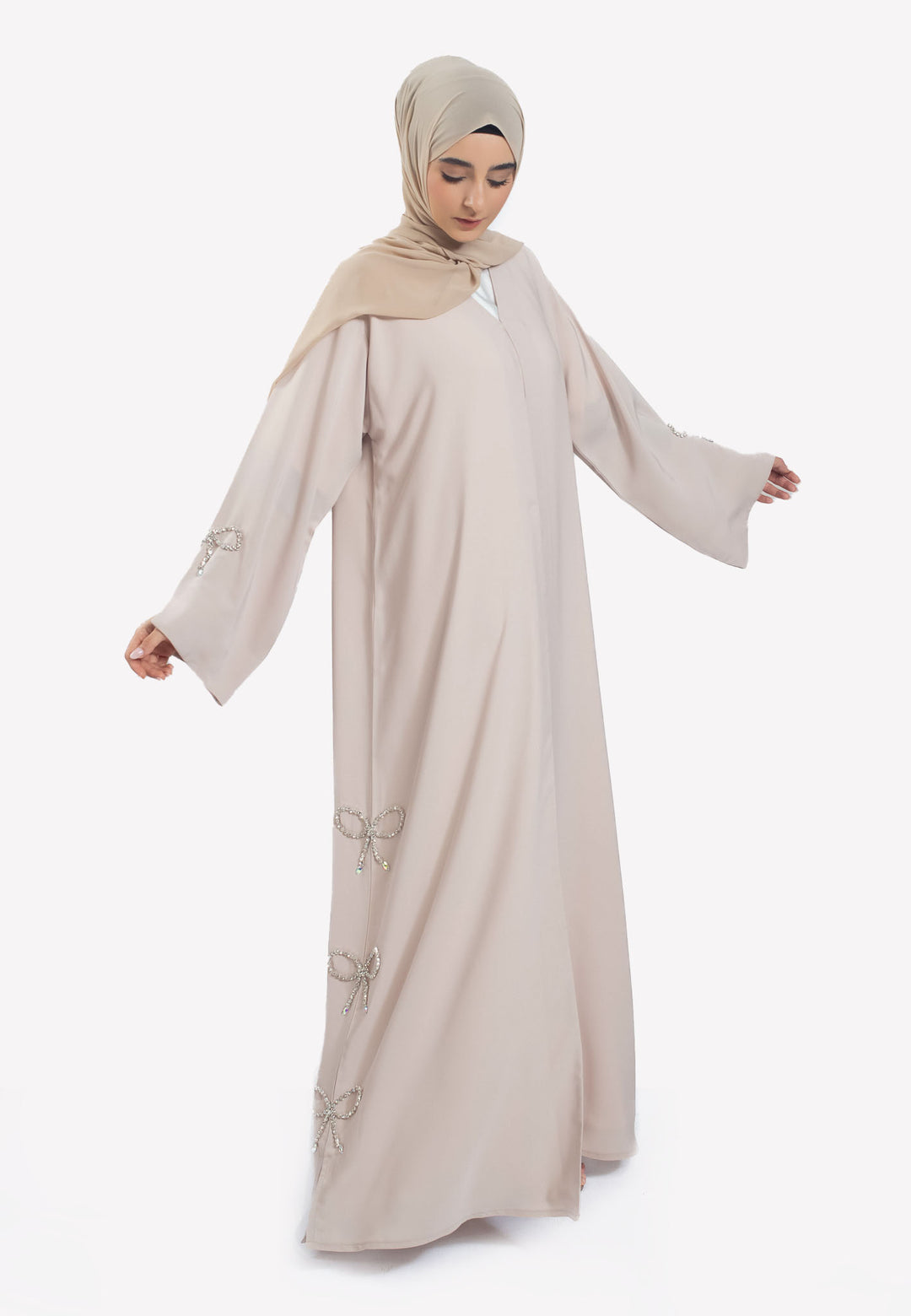 Front Closed - Bow Embellished Open Abaya