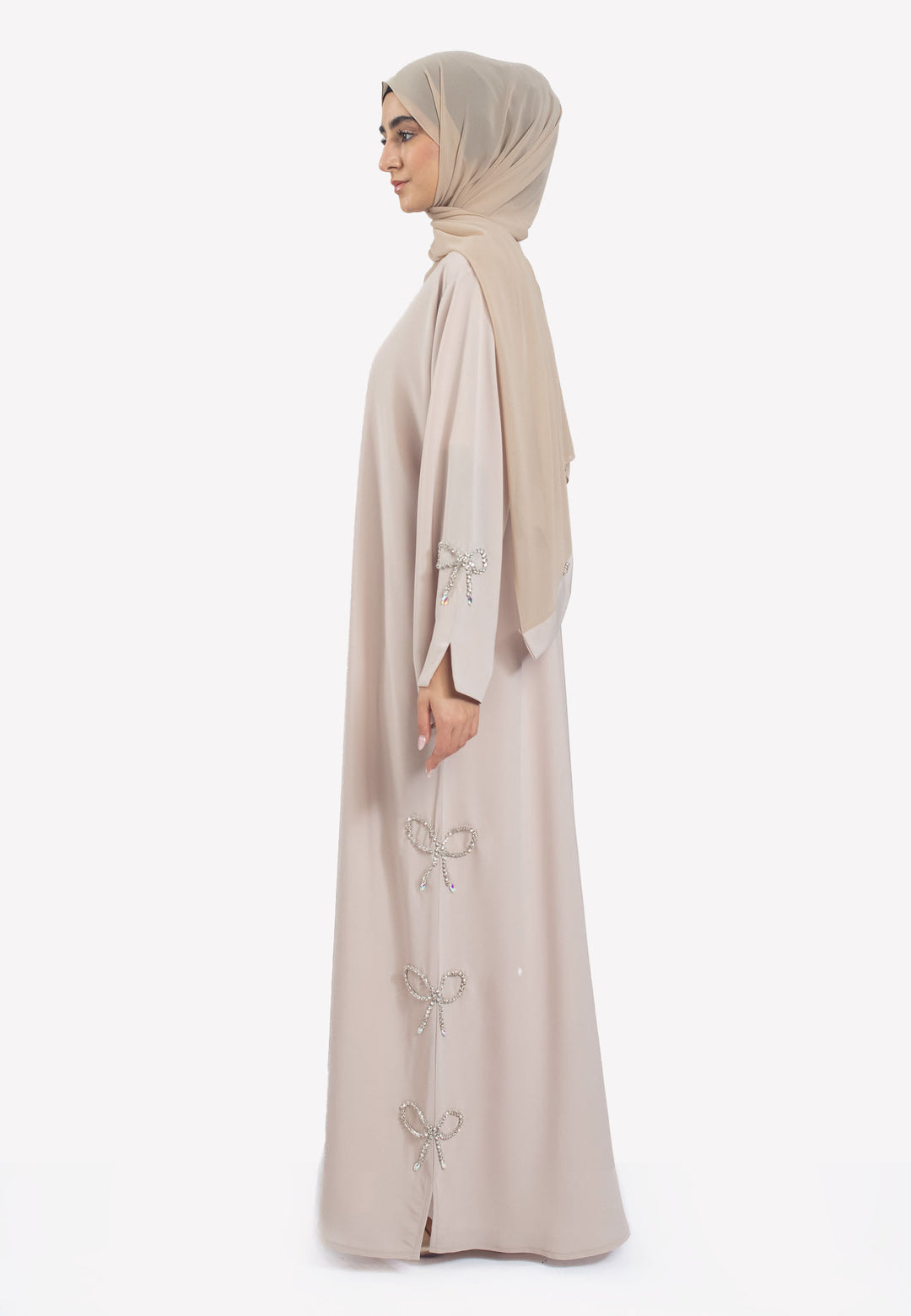 Side - Bow Embellished Open Abaya