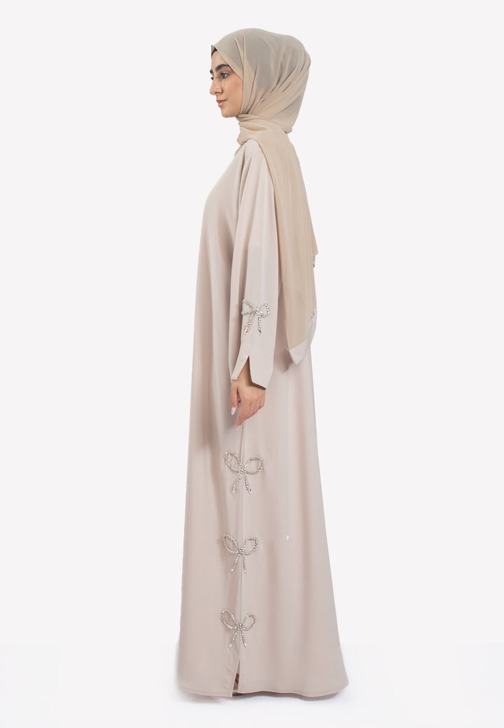 Side - Bow Embellished Open Abaya