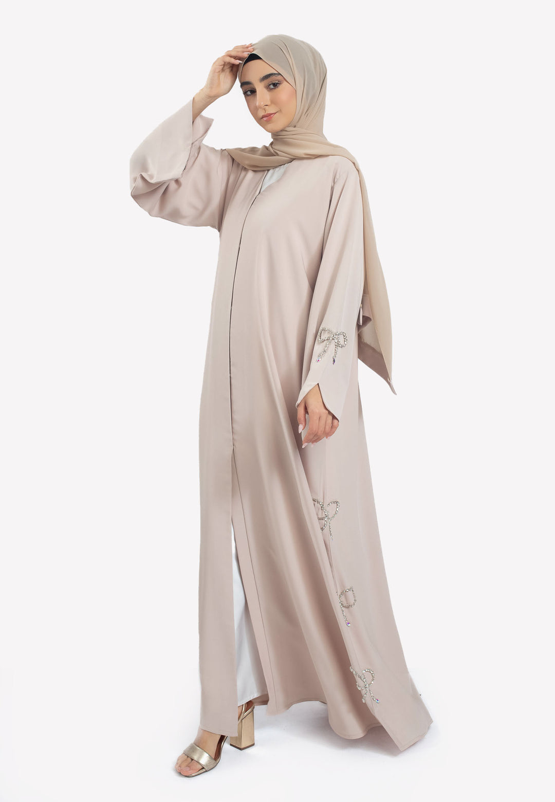 Bow Embellished Open Abaya