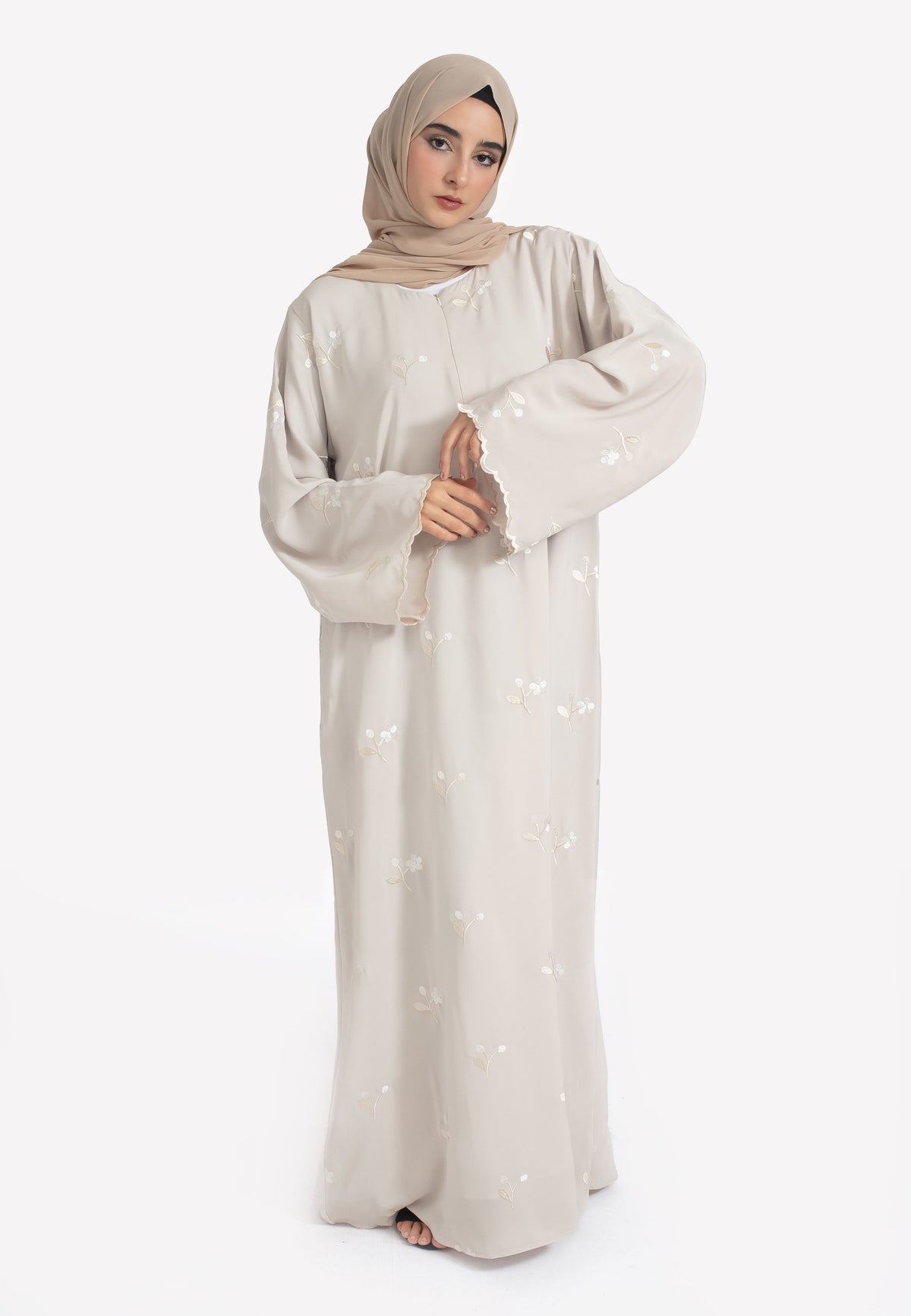 Beige Nursing Abaya with Front Zip