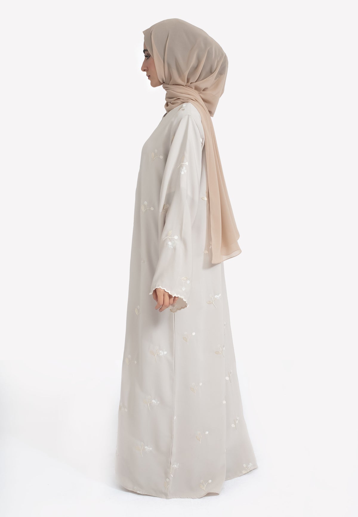 Side of Beige Embroidered Abaya