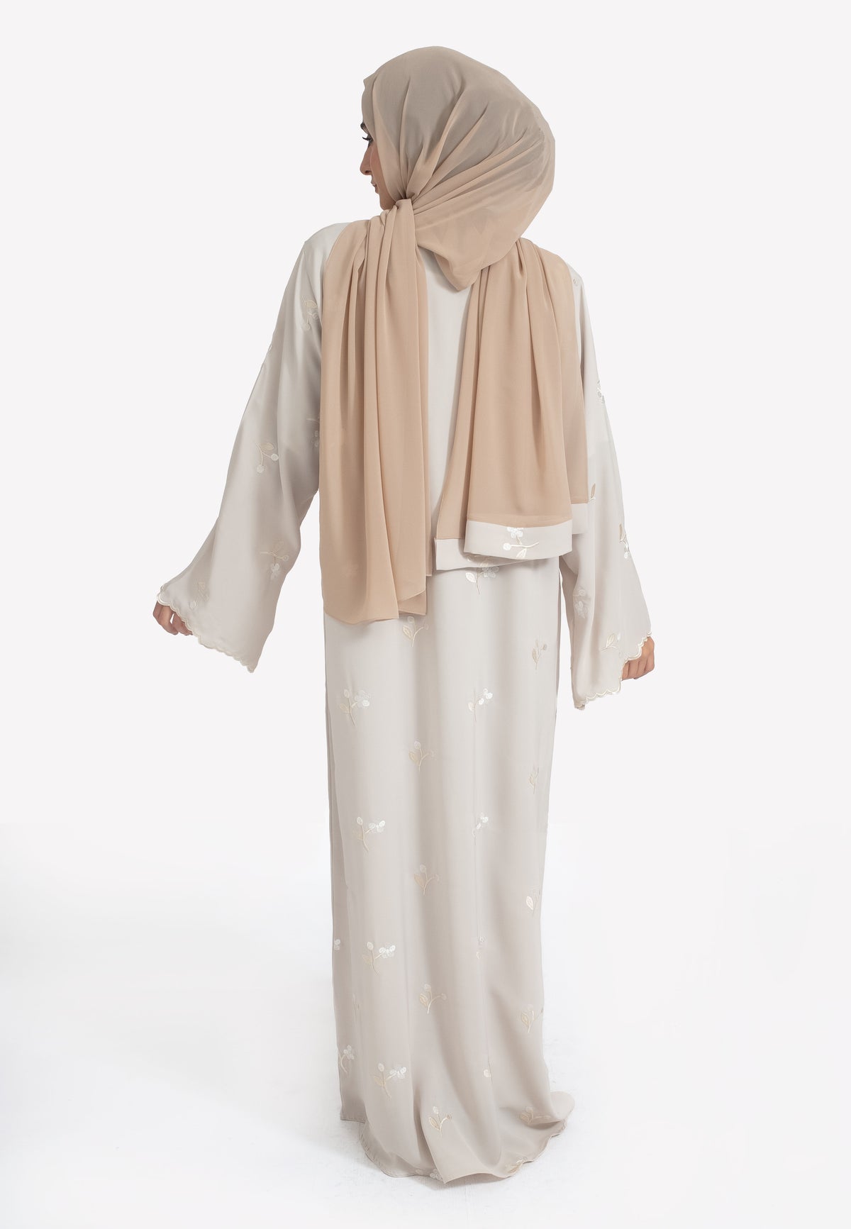 Back of Beige Embroidered Abaya