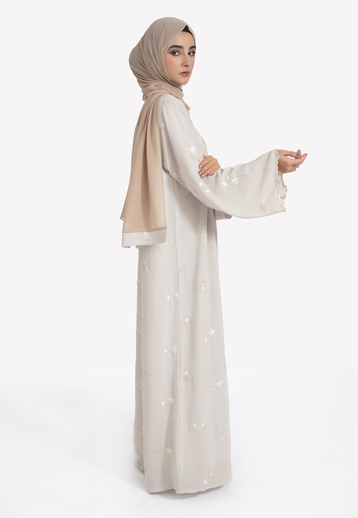 Side of Beige Embroidered Abaya
