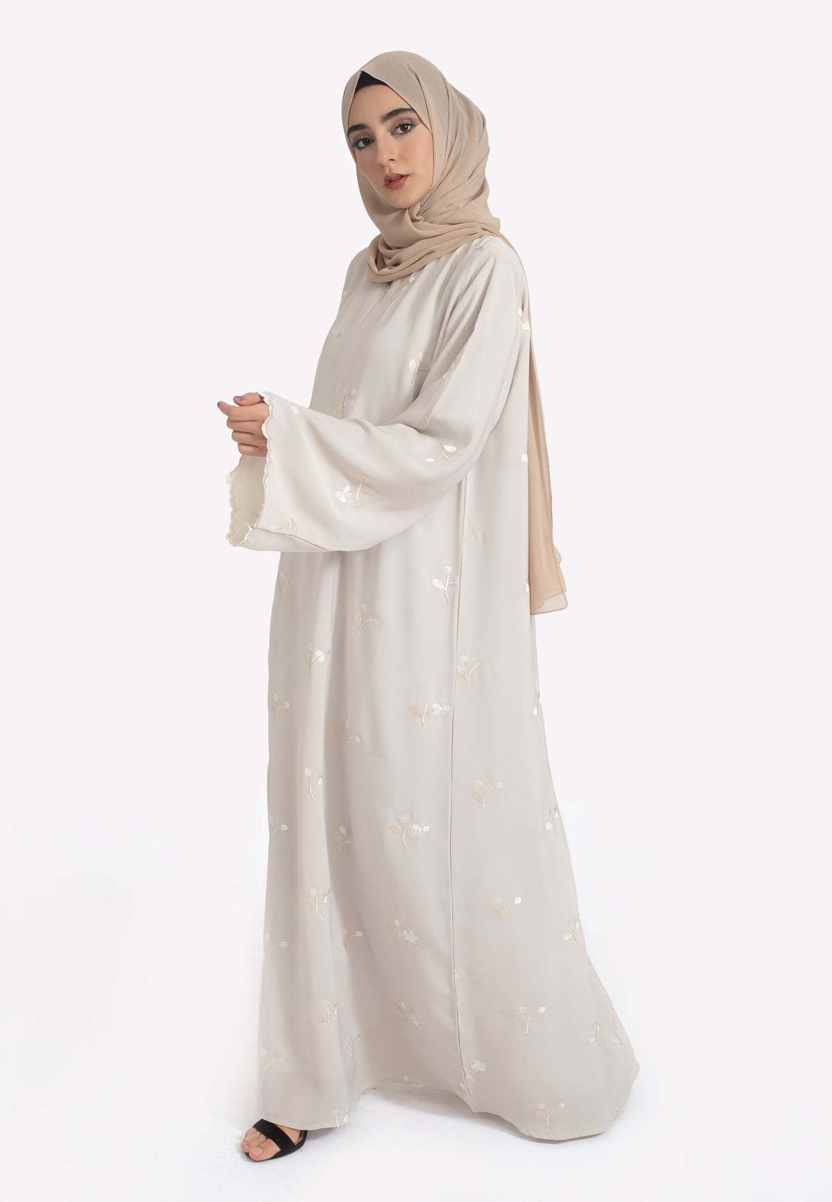 Beige Embroidered Maternity Abaya